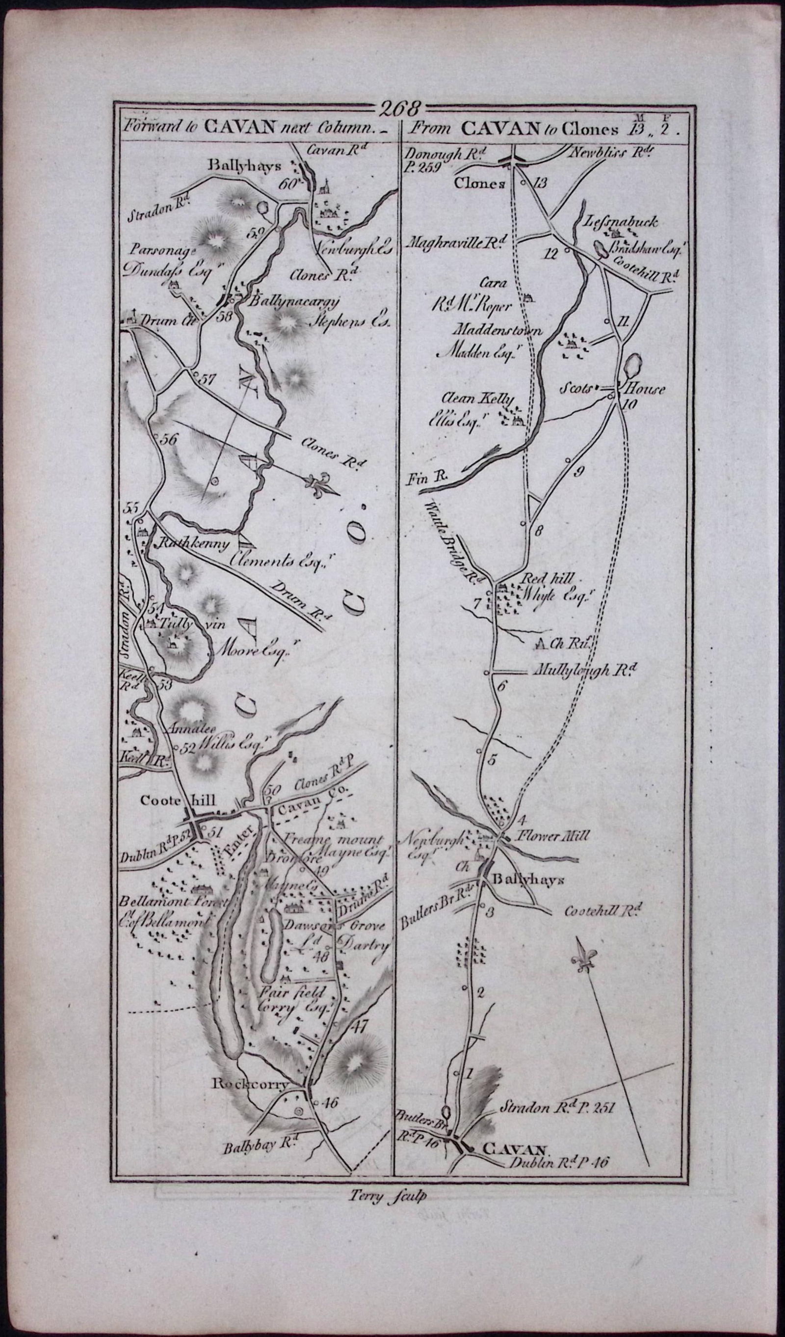 Ireland 245 Years -Old Antique 1777 Road Map Cavan, Clones, Monaghan-268 - 2