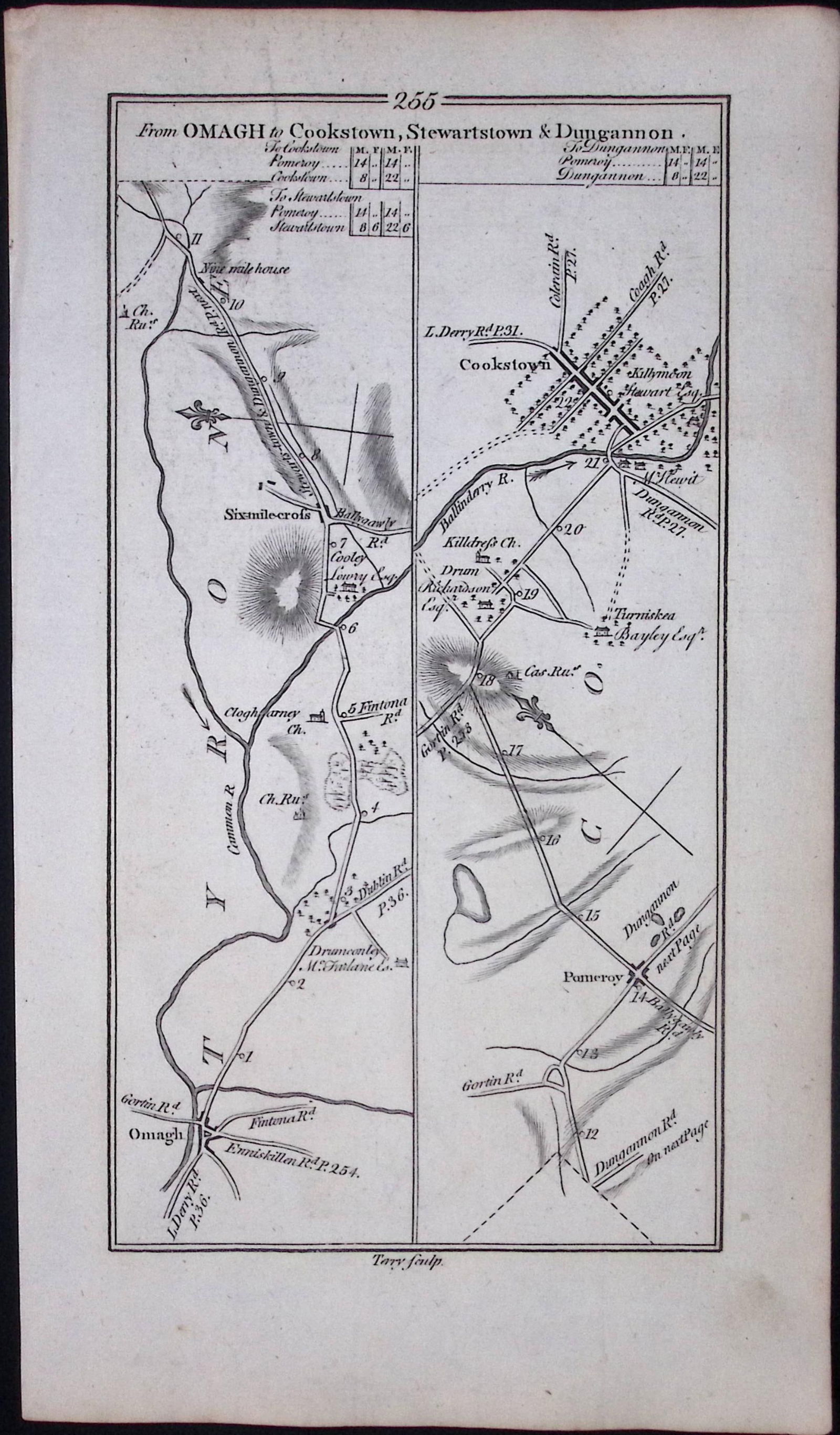 Ireland 245 Years -Old Antique Road Map Omagh, Cookstown, Dungannon-256 - 2