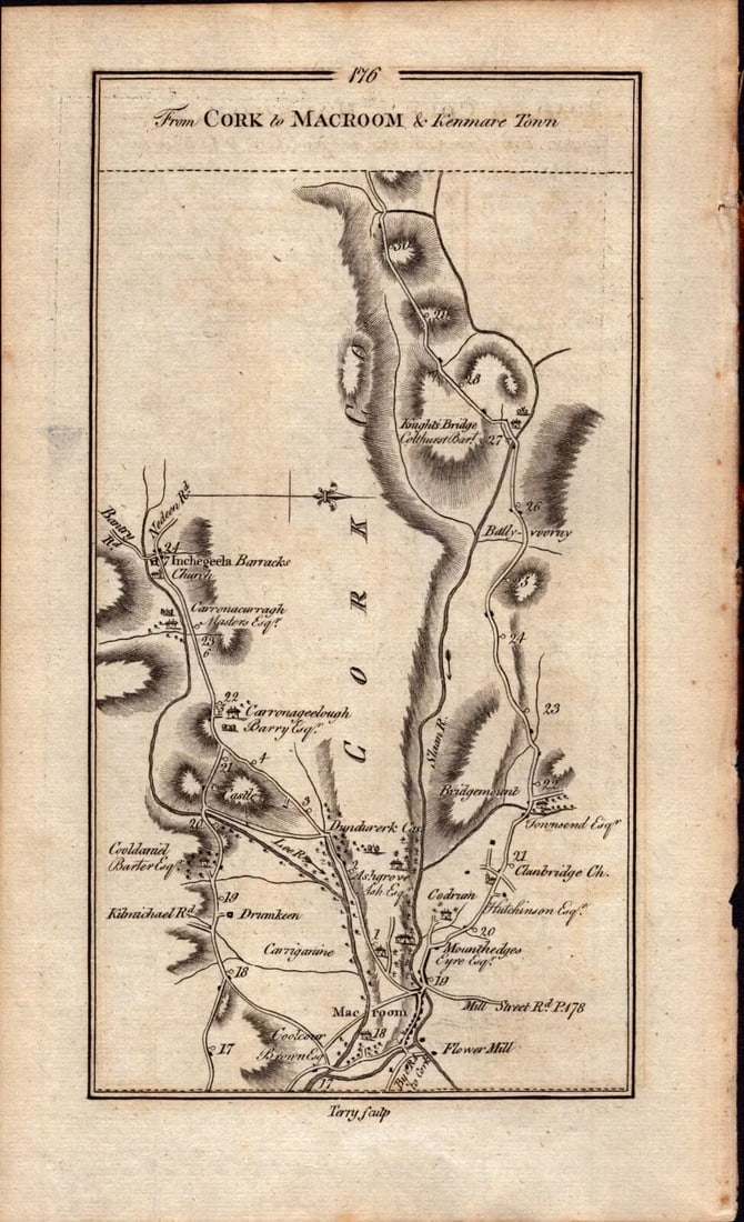 Ireland Rare Antique 1777 Road Map Cork to Macroom and Kenmare Town & Cork to Inchegeela - 3