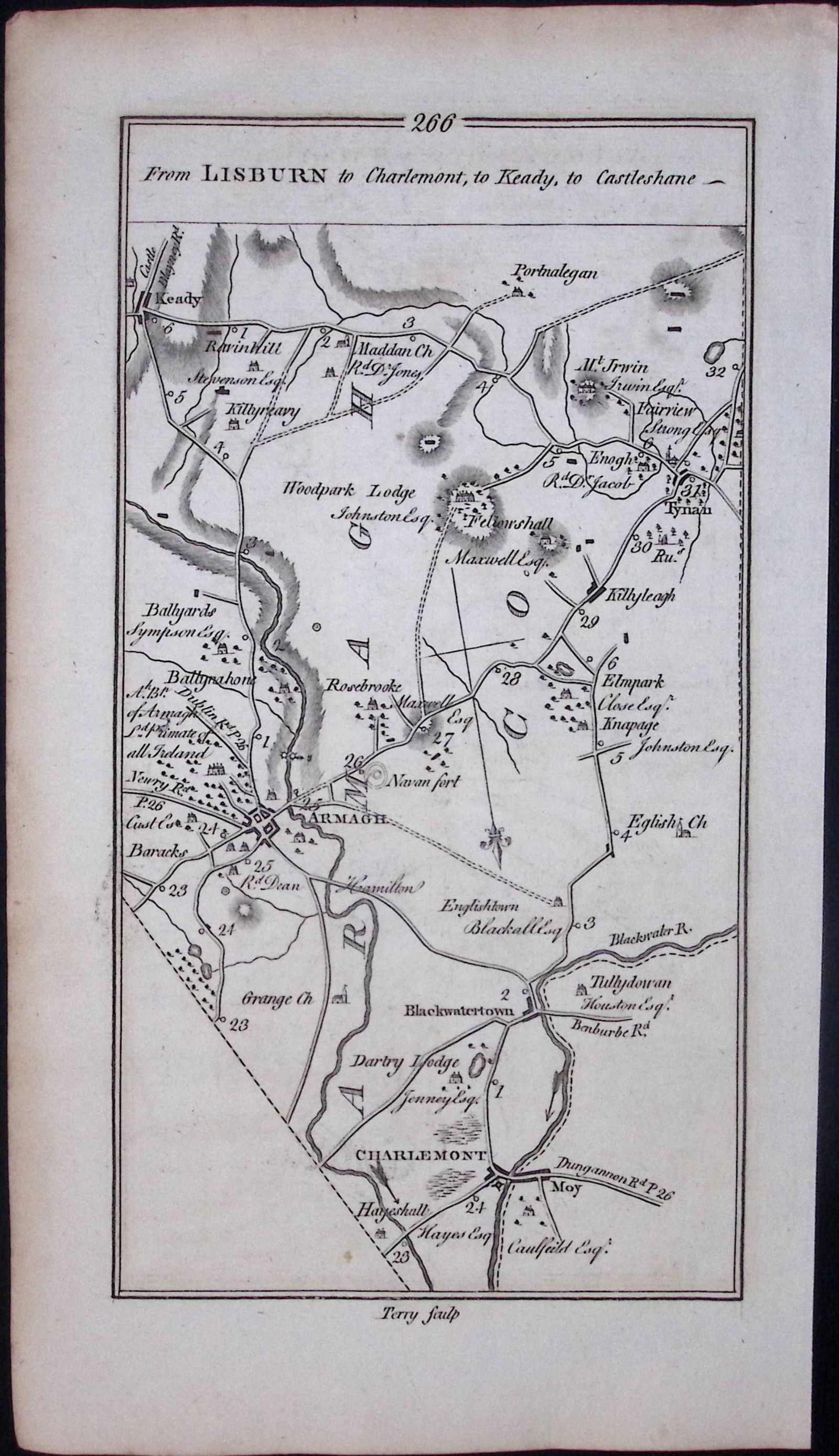 Ireland 245 Years -Old Antique Road Map Lisburn, Armagh, Lurgan-266 - 2