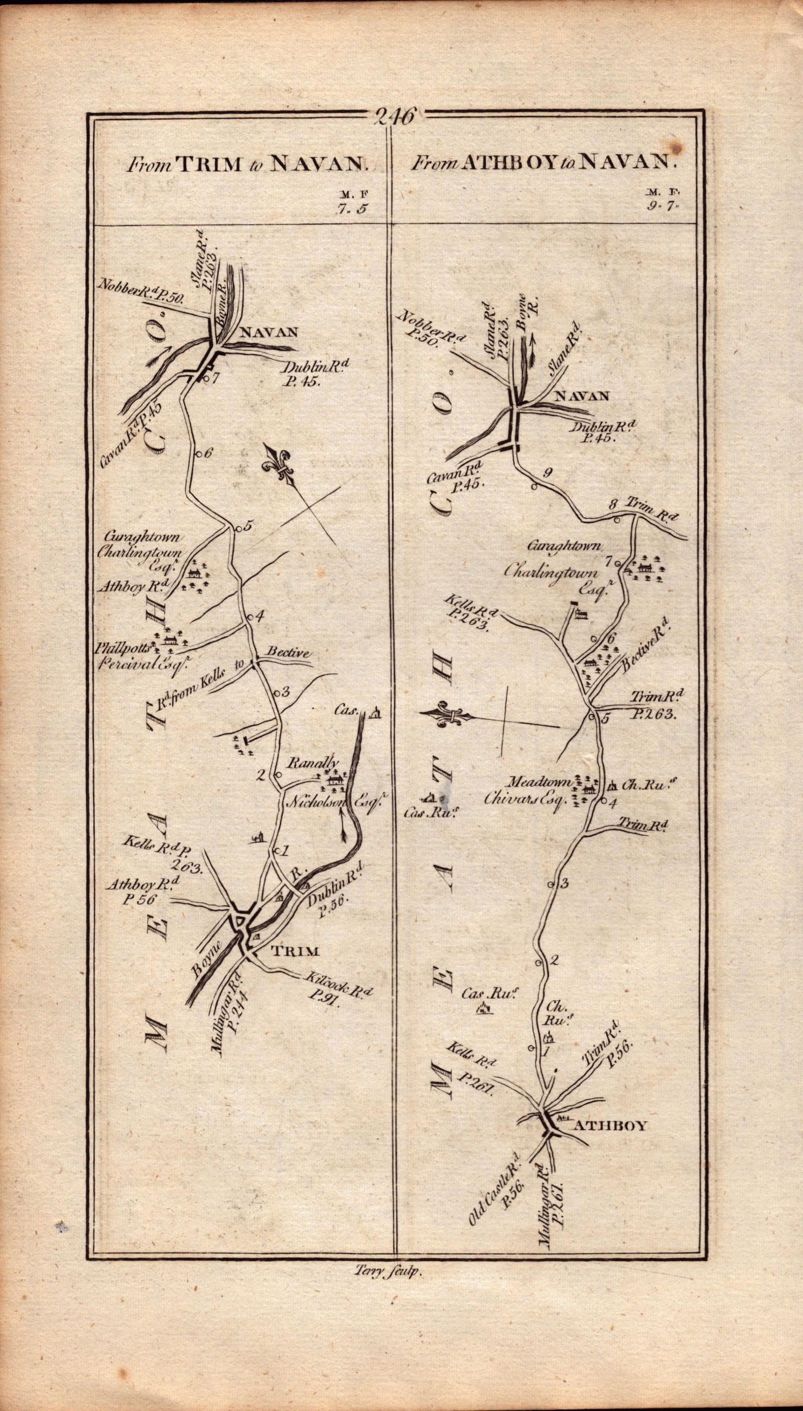 Ireland Rare Antique 1777 Map Mullingar to Kells Trim Athboy Navan-246 - 2