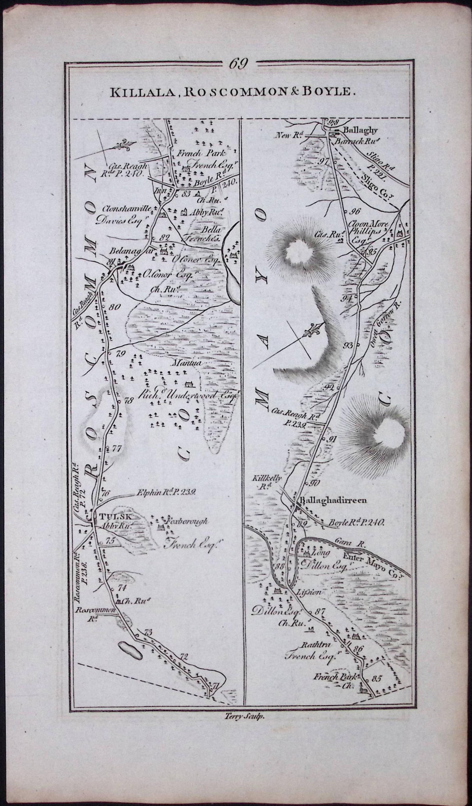 Ireland 245 Years -Old Antique Road Map Killala, Boyle, Roscommon-70 - 2