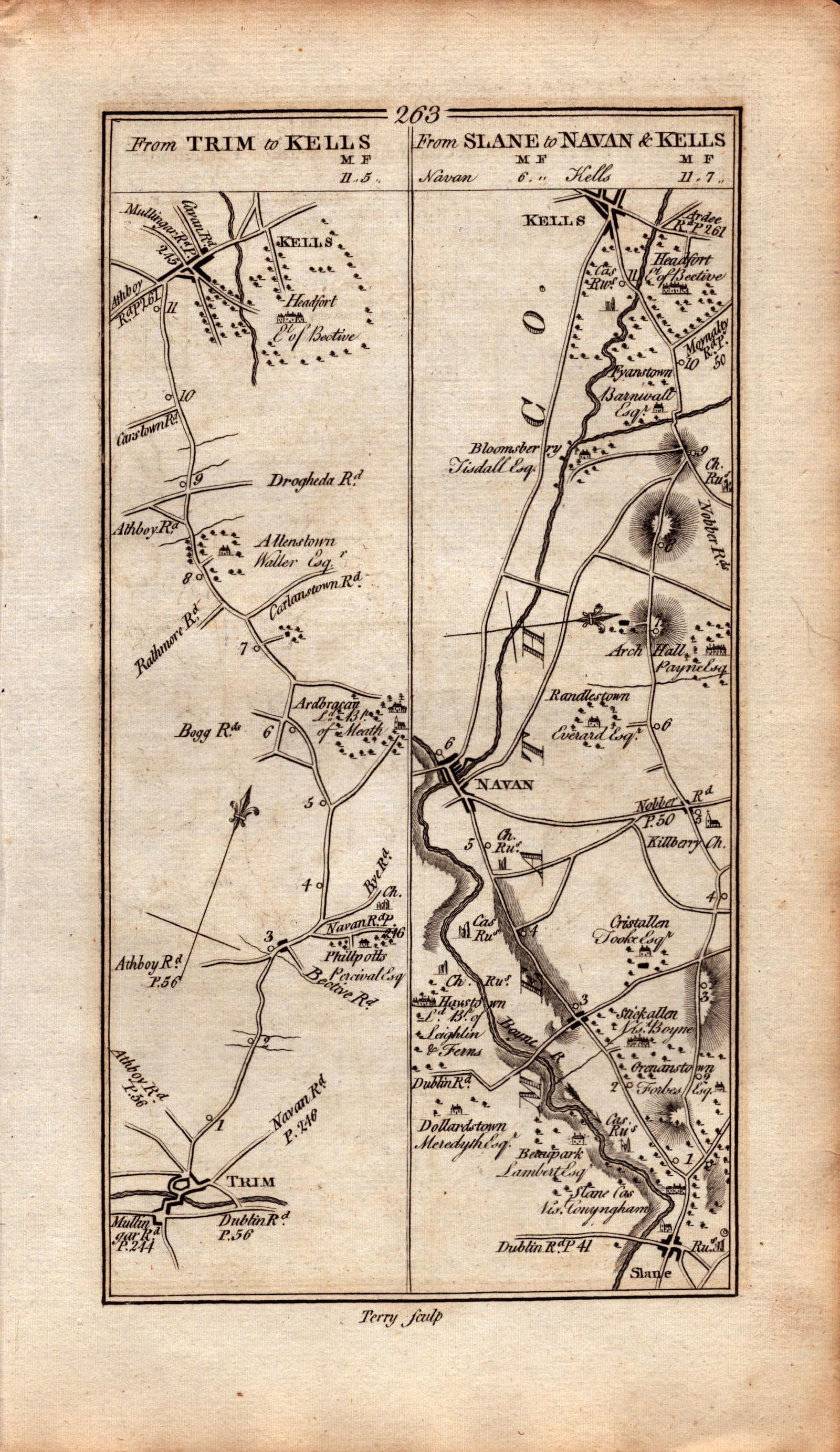Ireland Rare Antique 1777 Map Slane Castle To Navan & Kells-264: Title: Ireland Rare Antique 1777 Map Slane Castle To Navan & Kells-264 Description: This Rare Irish Road Map Has Been Removed from a First Edition Copy of. Taylor & Sk
