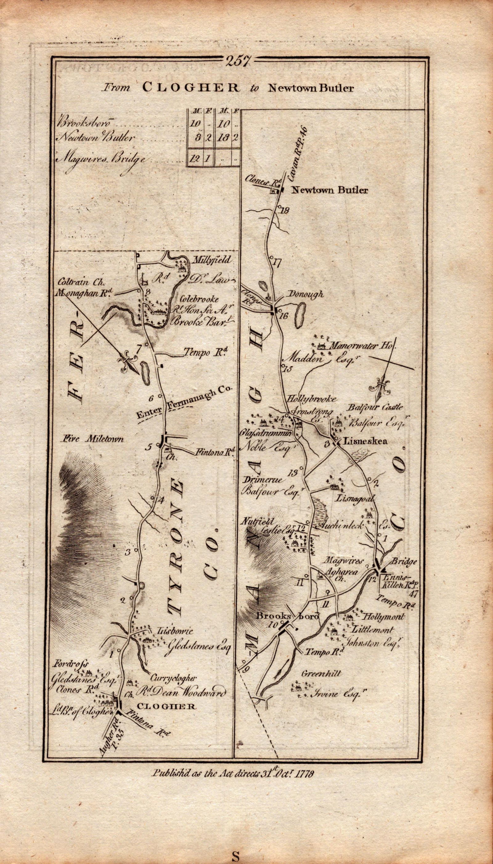 Ireland Rare Antique 1777 Road Map Clogher Donagh Newtownstewart Cookstown-258. - 2