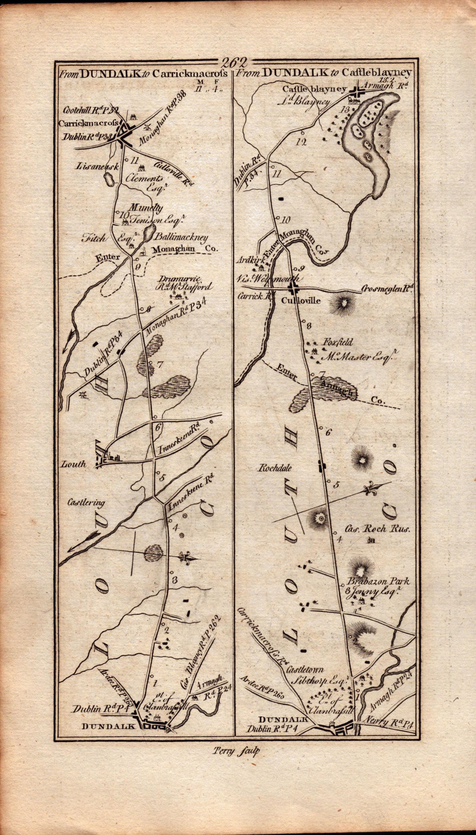 Ireland Rare Antique 1777 Map Kells To Mullingar & Dundalk To Castleblaney-262: Title: Ireland Rare Antique 1777 Map Kells To Mullingar & Dundalk To Castleblaney-262 Description: This Rare Irish Road Map Has Been Removed from a First Edition Copy of.