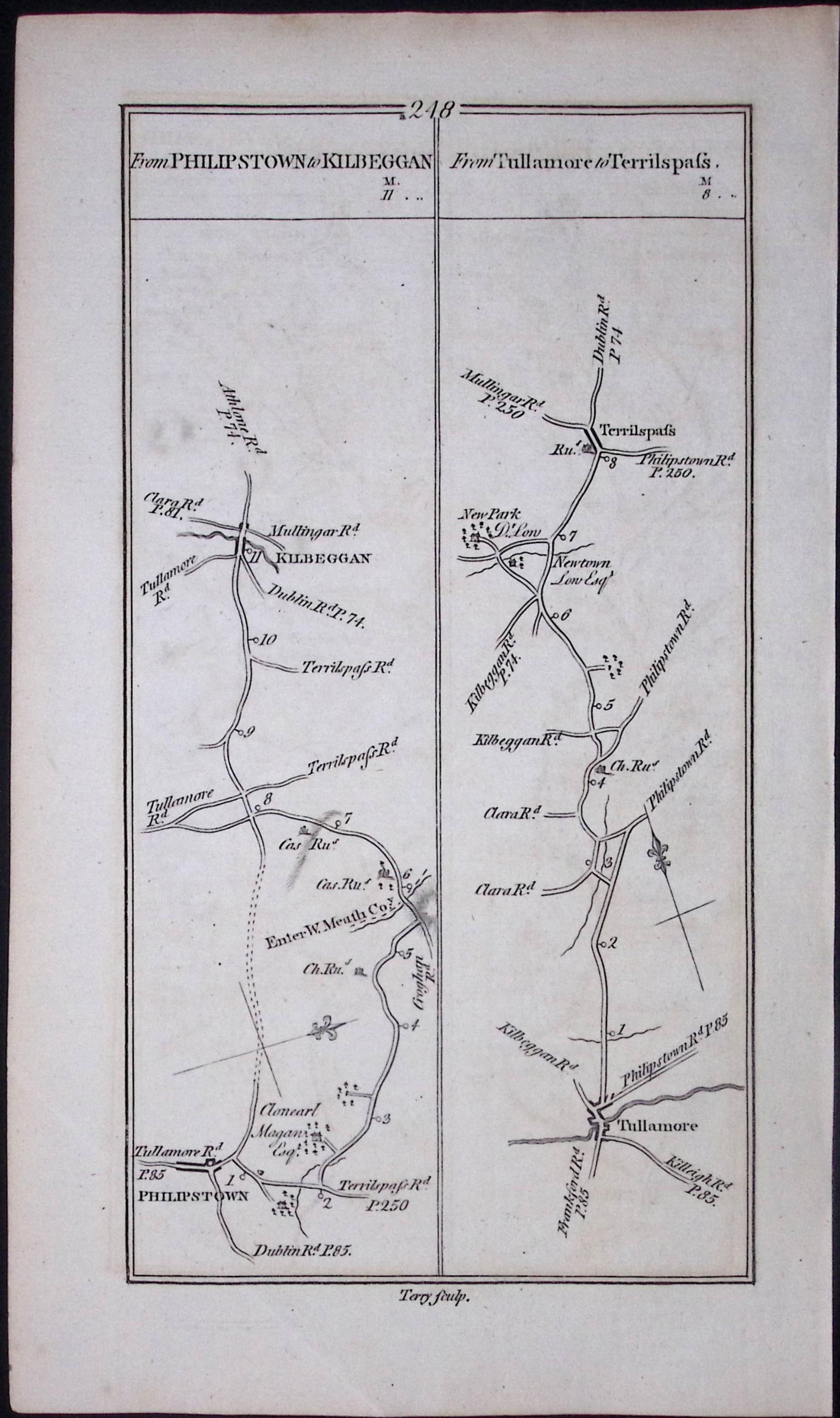 Ireland 245 Years -Old Antique Road Map From Trim to Philiptown-248 - 2