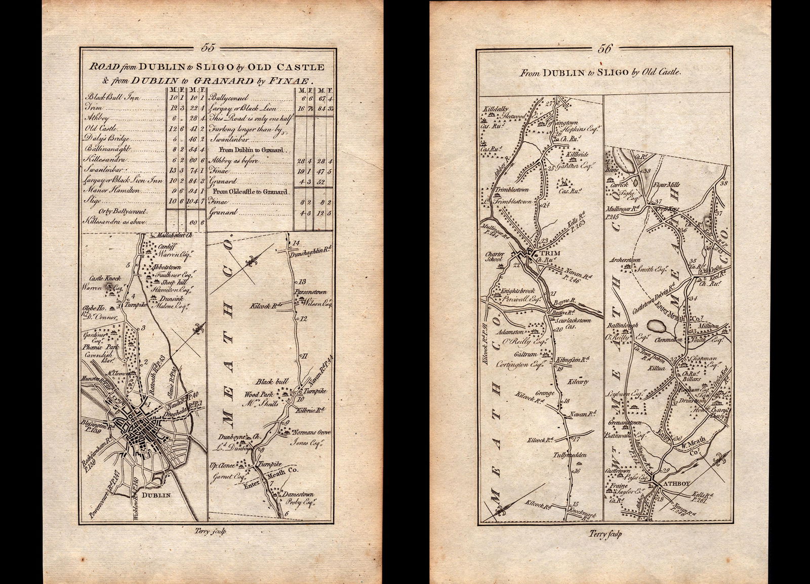 Ireland Rare Antique 1777 Detailed Road Map From Dublin To Sligo-60.: Title: Ireland Rare Antique 1777 Detailed Road Map From Dublin To Sligo-60. Description: This Rare Irish Road Map Has Been Removed from a First Edition Copy of. Taylor & S