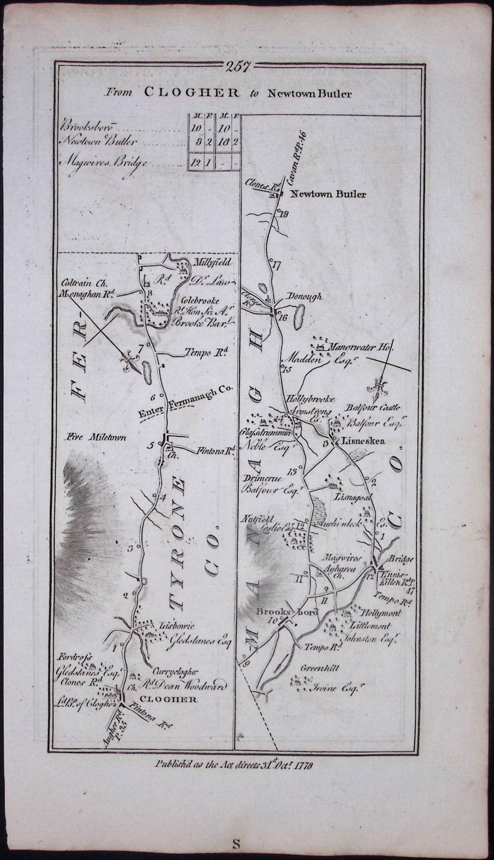 Ireland 245 Years -Old Antique Road Map Newtonstewart, Cookstown-258 - 2