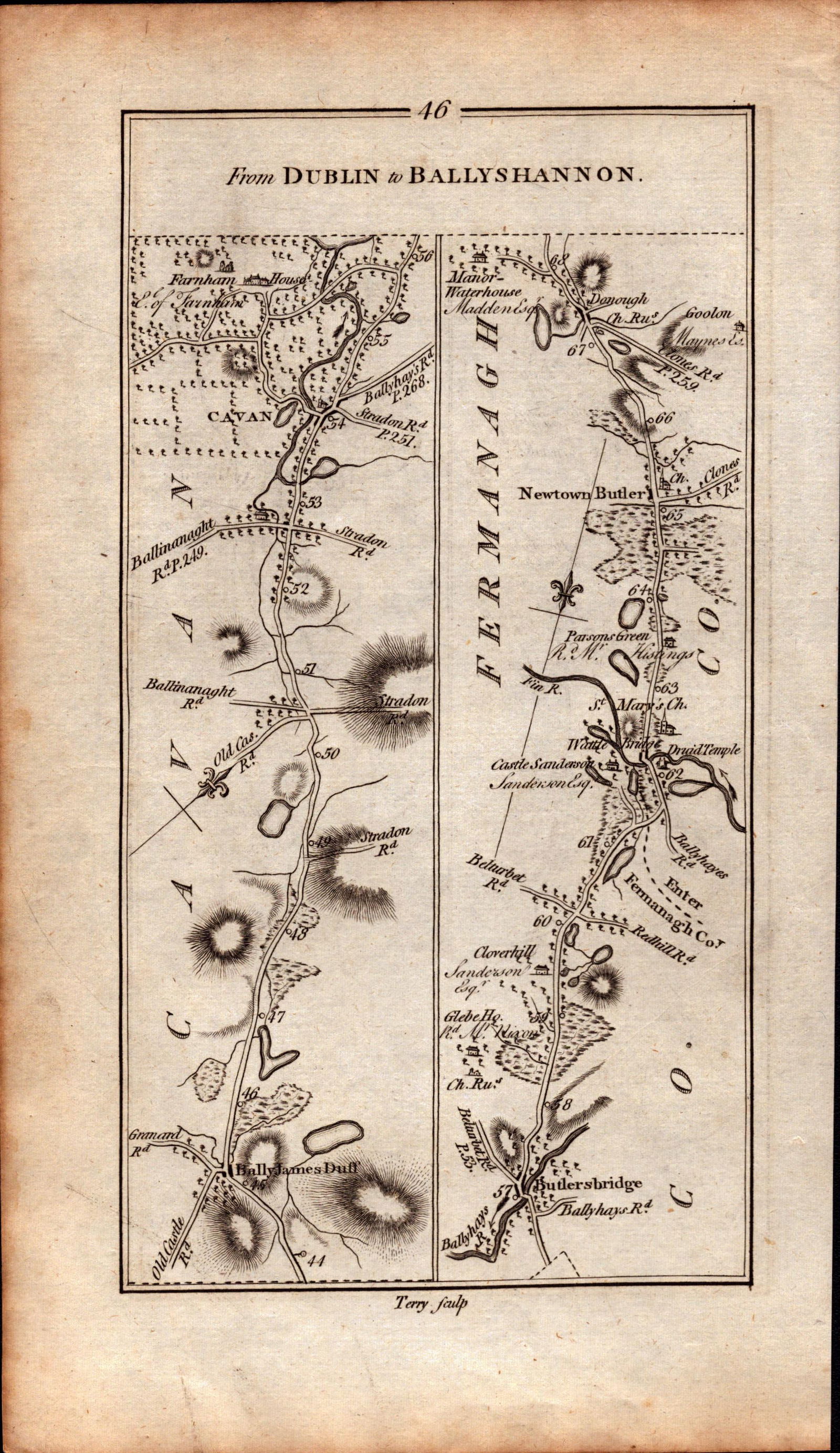 Ireland Rare Antique 1777 Road Map Dublin to Ballyshannon, Donegal & Killlybeggs - 2