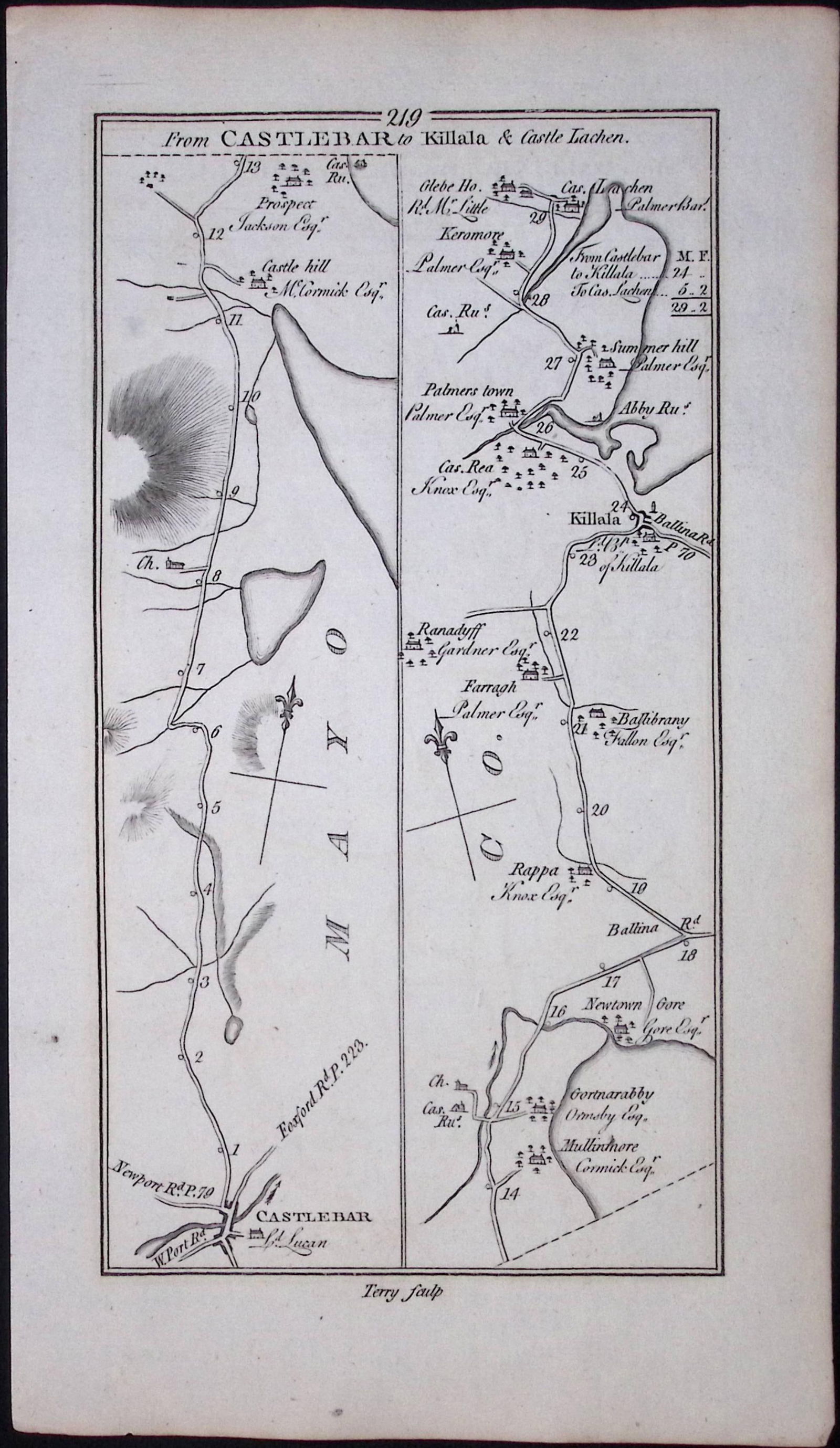 Ireland 245 Years -Old Antique Road Map Ballinrobe To Sligo By Ball-220 - 2