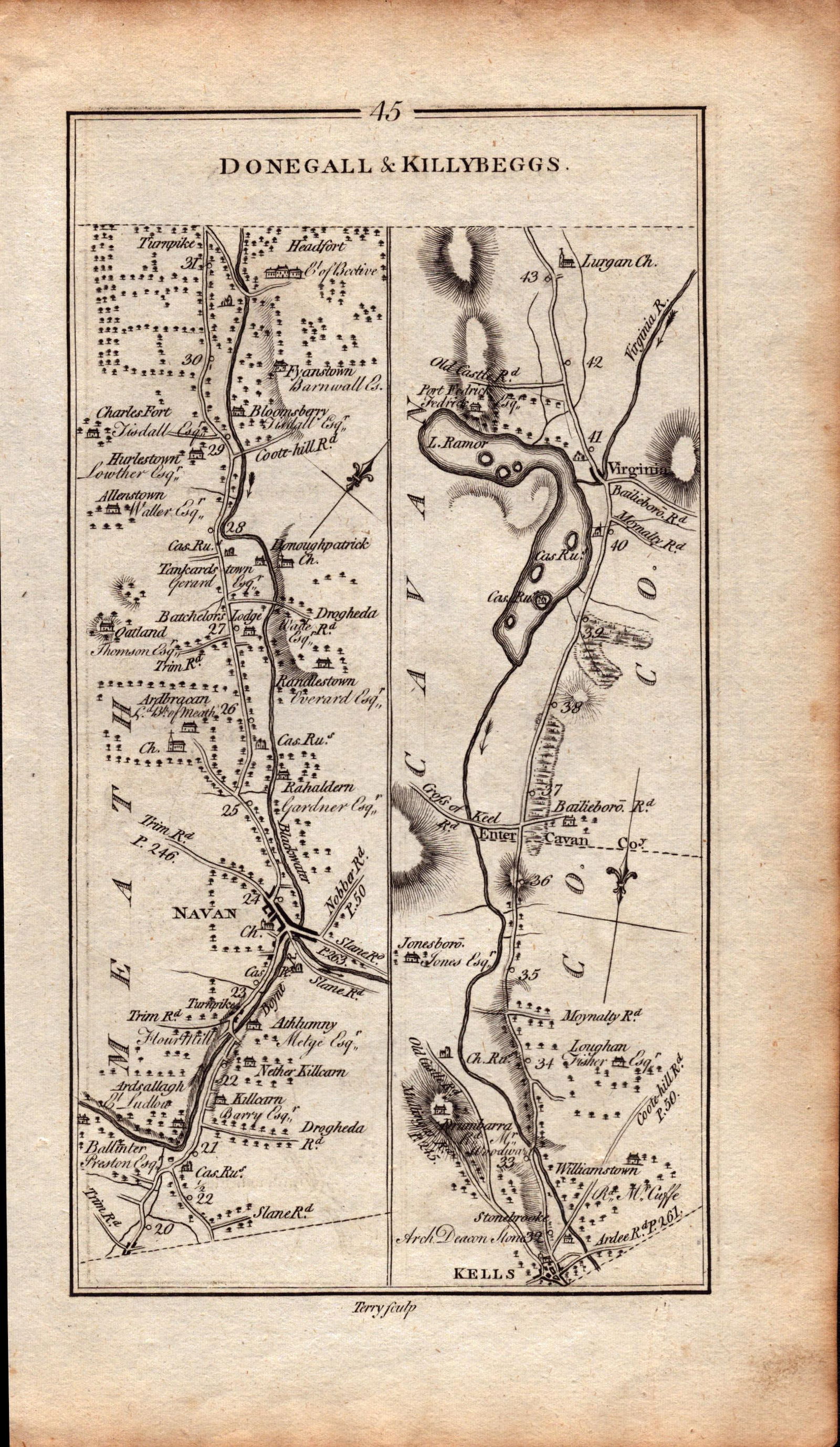 Ireland Rare Antique 1777 Road Map Dublin to Ballyshannon, Donegal & Killlybeggs: Title: Ireland Rare Antique 1777 Road Map Dublin to Ballyshannon, Donegal & Killlybeggs Description: This Rare Irish Road Map Has Been Removed from a First Ed