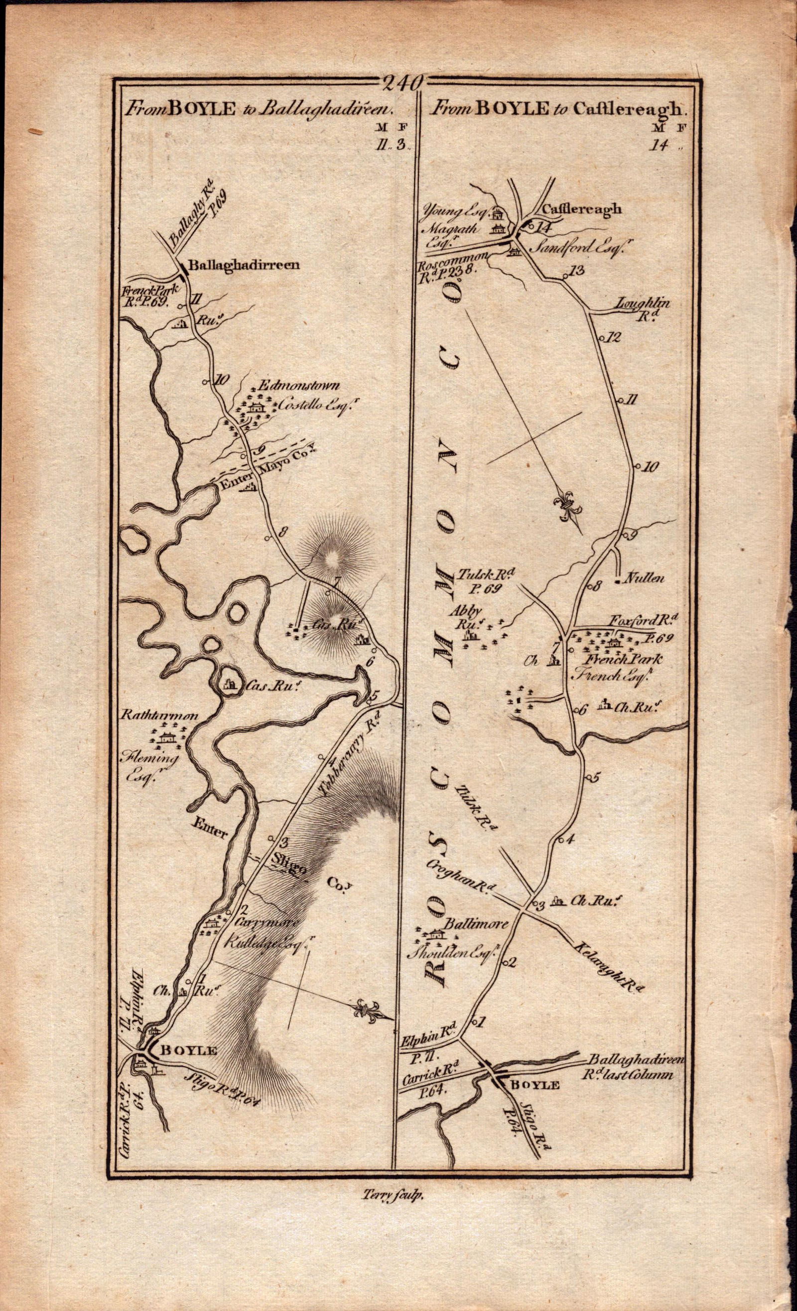 Ireland Rare Antique 1777 Road Map from Roscommon to Carrick Castlereagh-240 - 2
