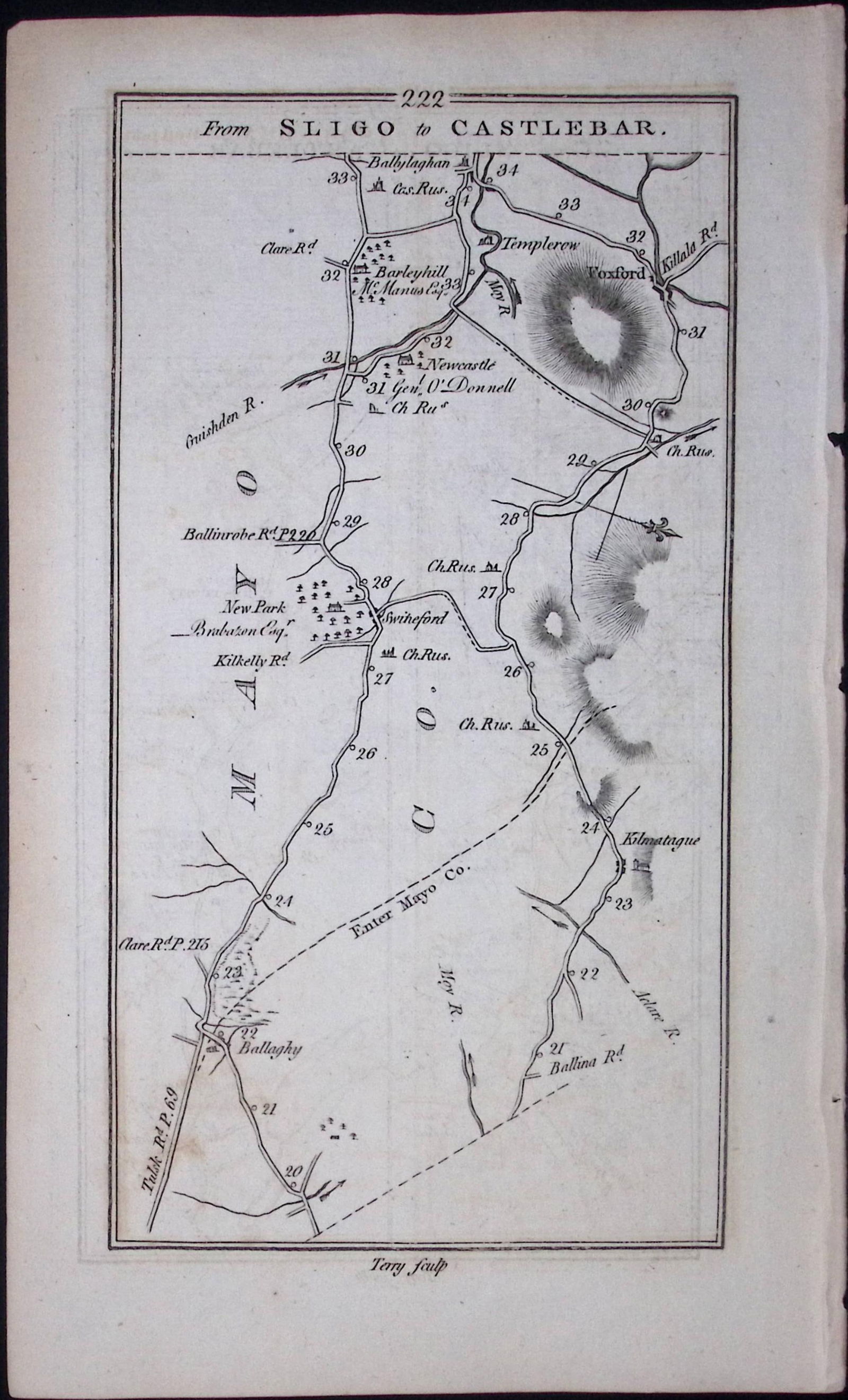 Ireland 245 Years -Old Antique Road Map Sligo, Castlebar, Mayo-222 - 2