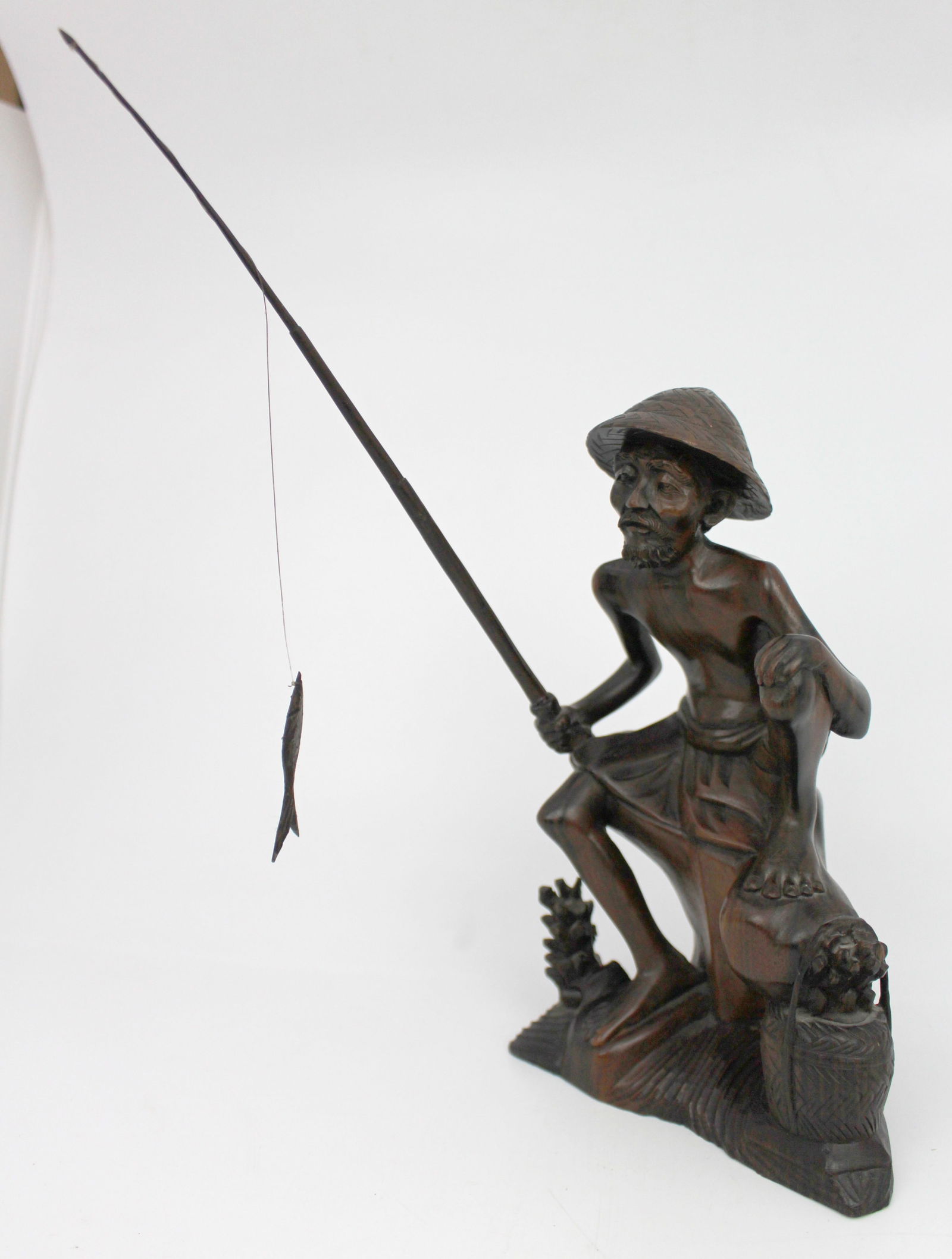 Mid-20th Century Balinese Hand-Carved Hardwood Fisherman Figure - 2