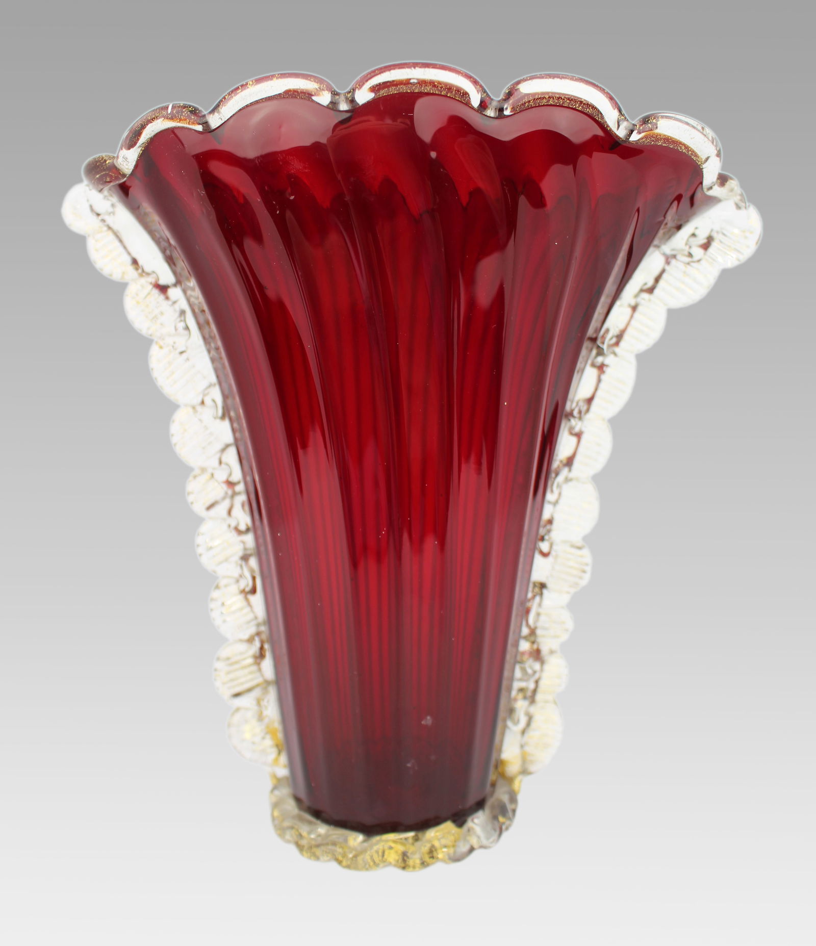 Vintage Italian Murano Ruby Glass Vase with Aventurine (1 of 4)