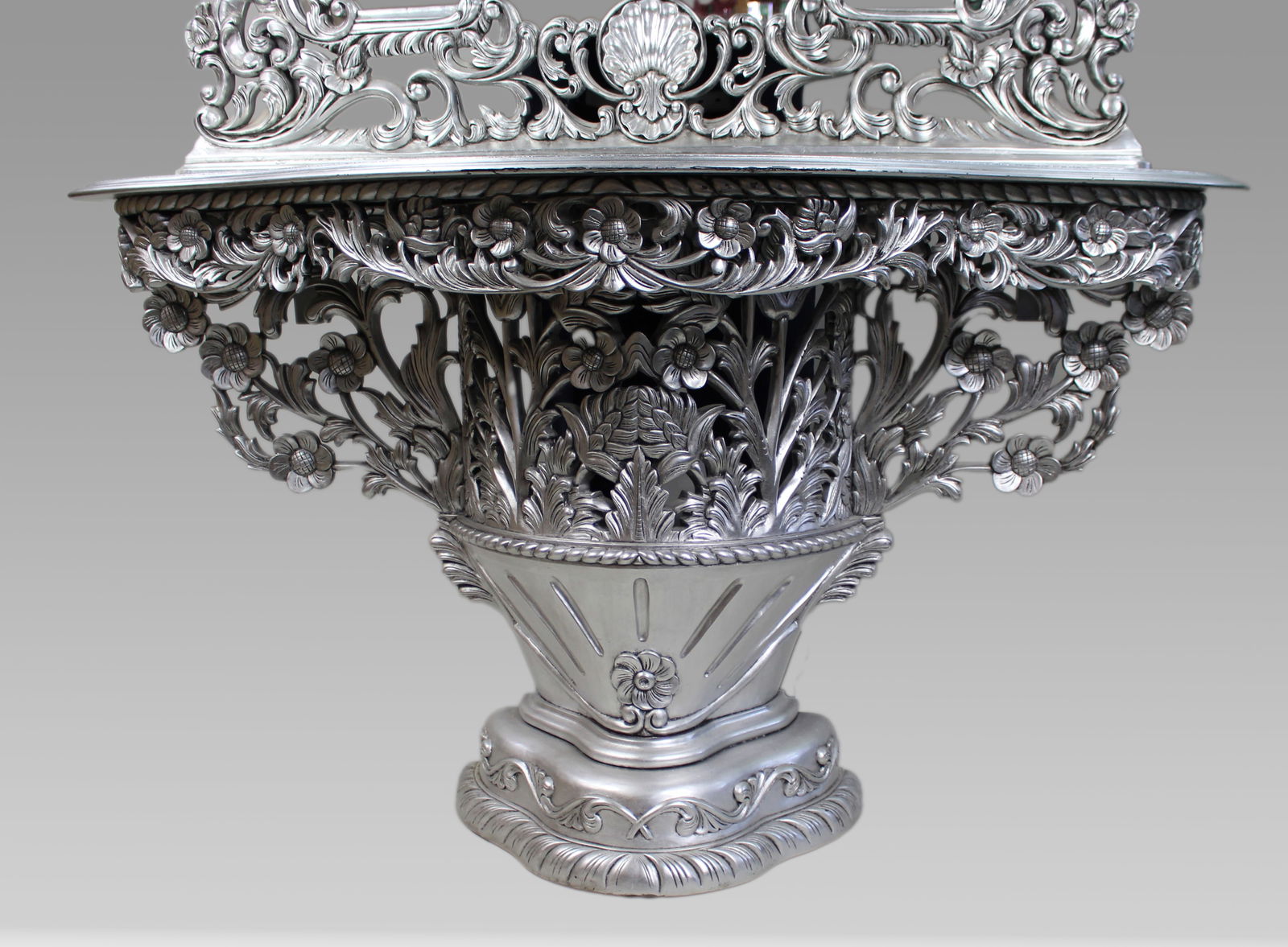 Vintage Baroque Style Silver Leaf Console Table and Mirror - 3