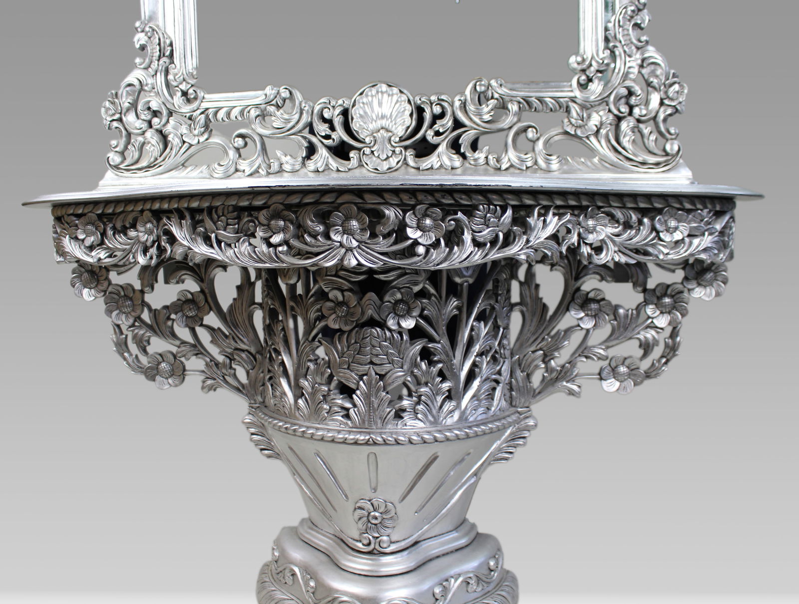 Vintage Baroque Style Silver Leaf Console Table and Mirror - 4