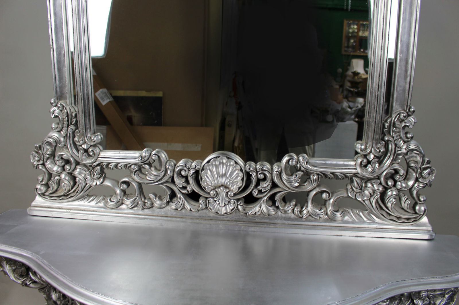 Vintage Baroque Style Silver Leaf Console Table and Mirror - 5