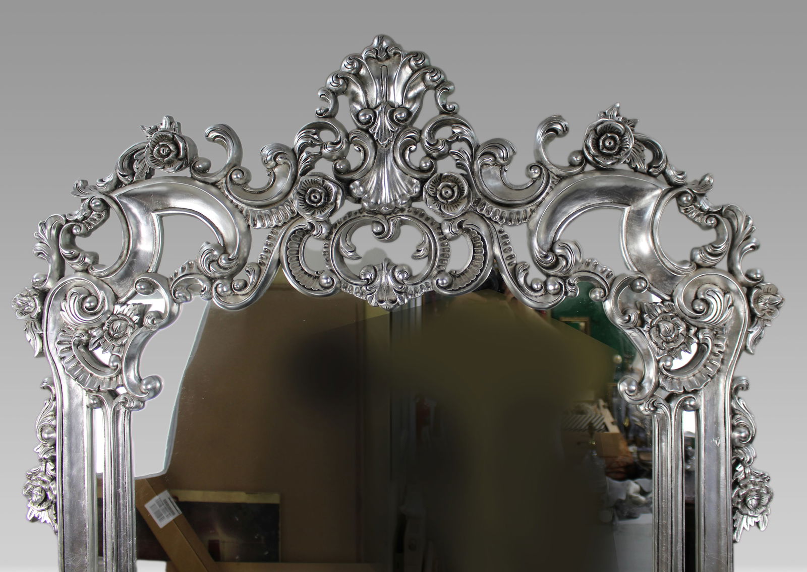 Vintage Baroque Style Silver Leaf Console Table and Mirror - 6