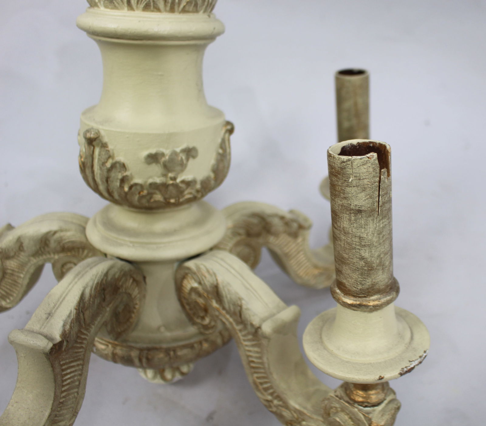 Vintage Painted Cream Wood & Plaster Chandelier - 2