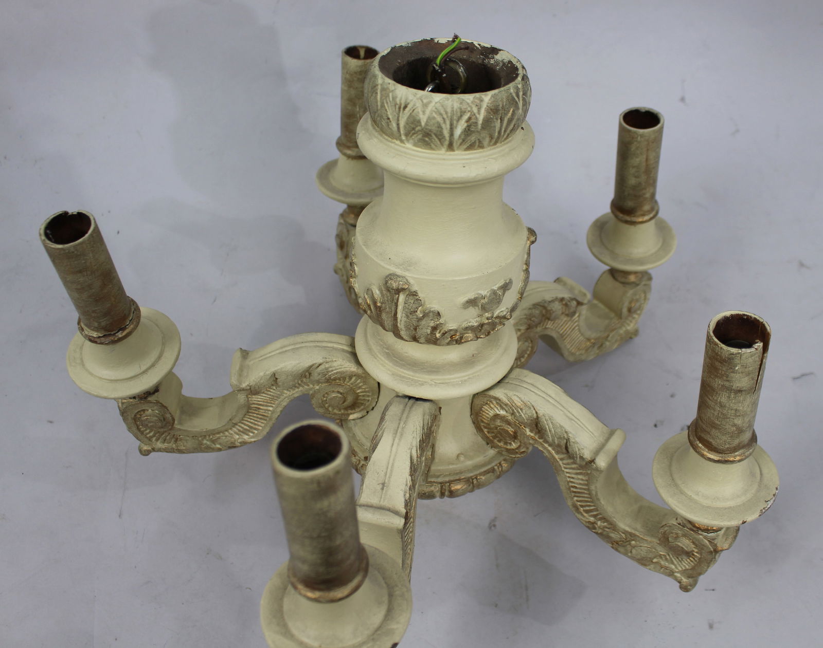 Vintage Painted Cream Wood & Plaster Chandelier - 3