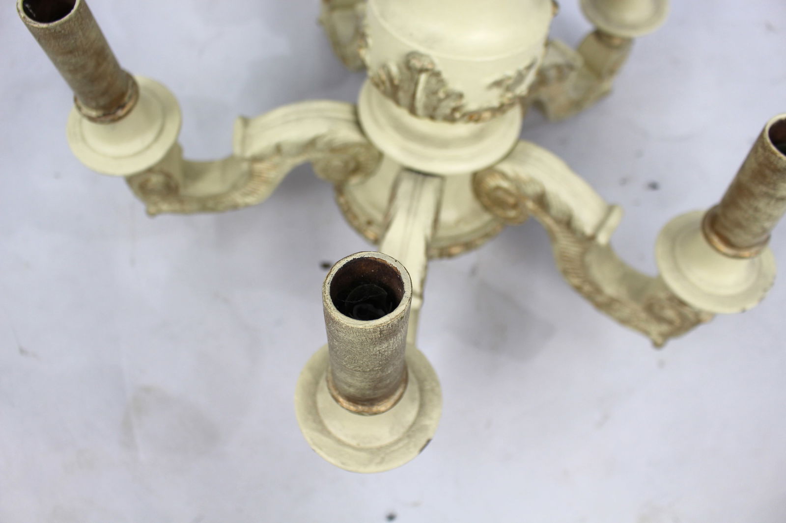 Vintage Painted Cream Wood & Plaster Chandelier - 4