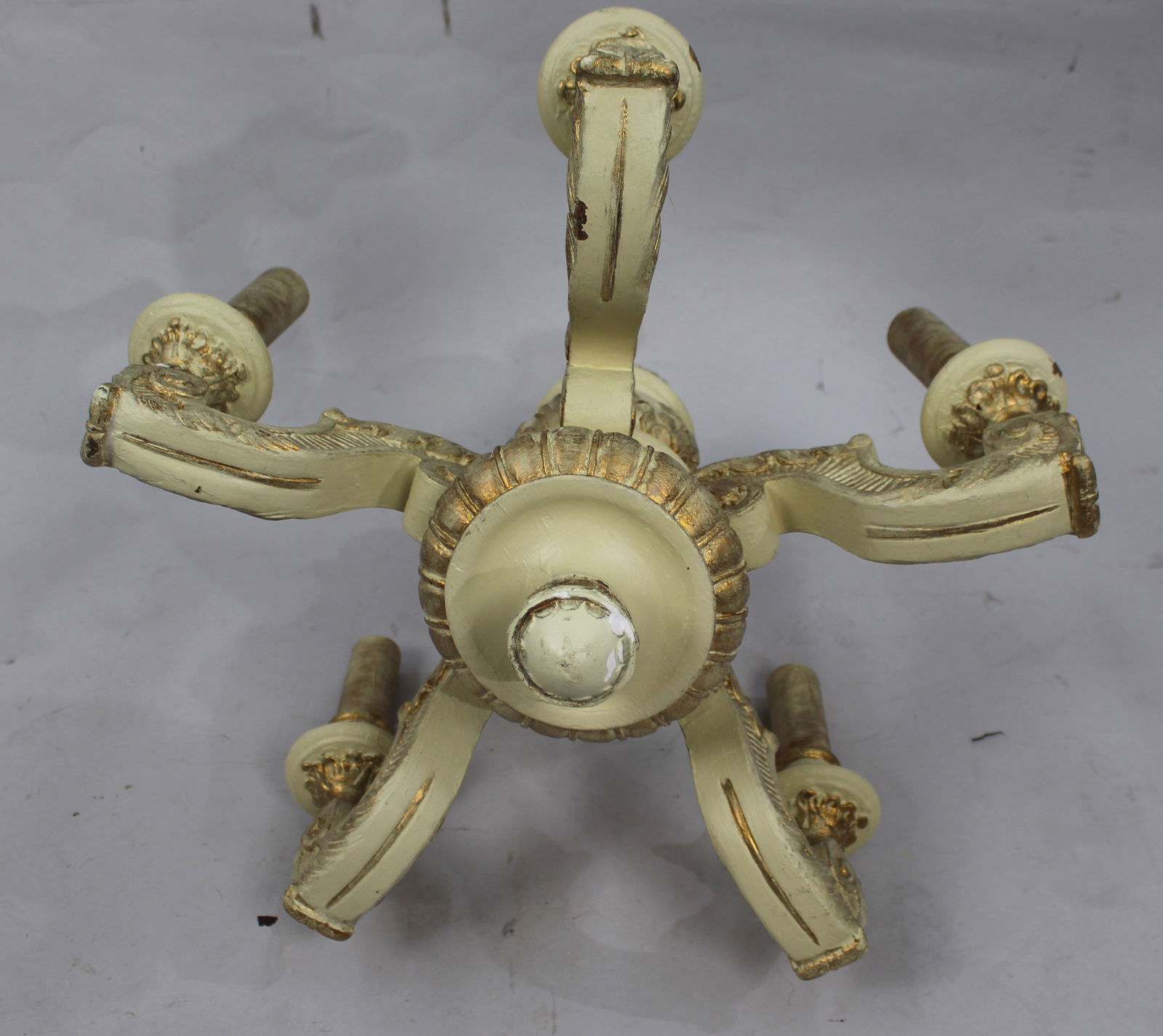 Vintage Painted Cream Wood & Plaster Chandelier - 5