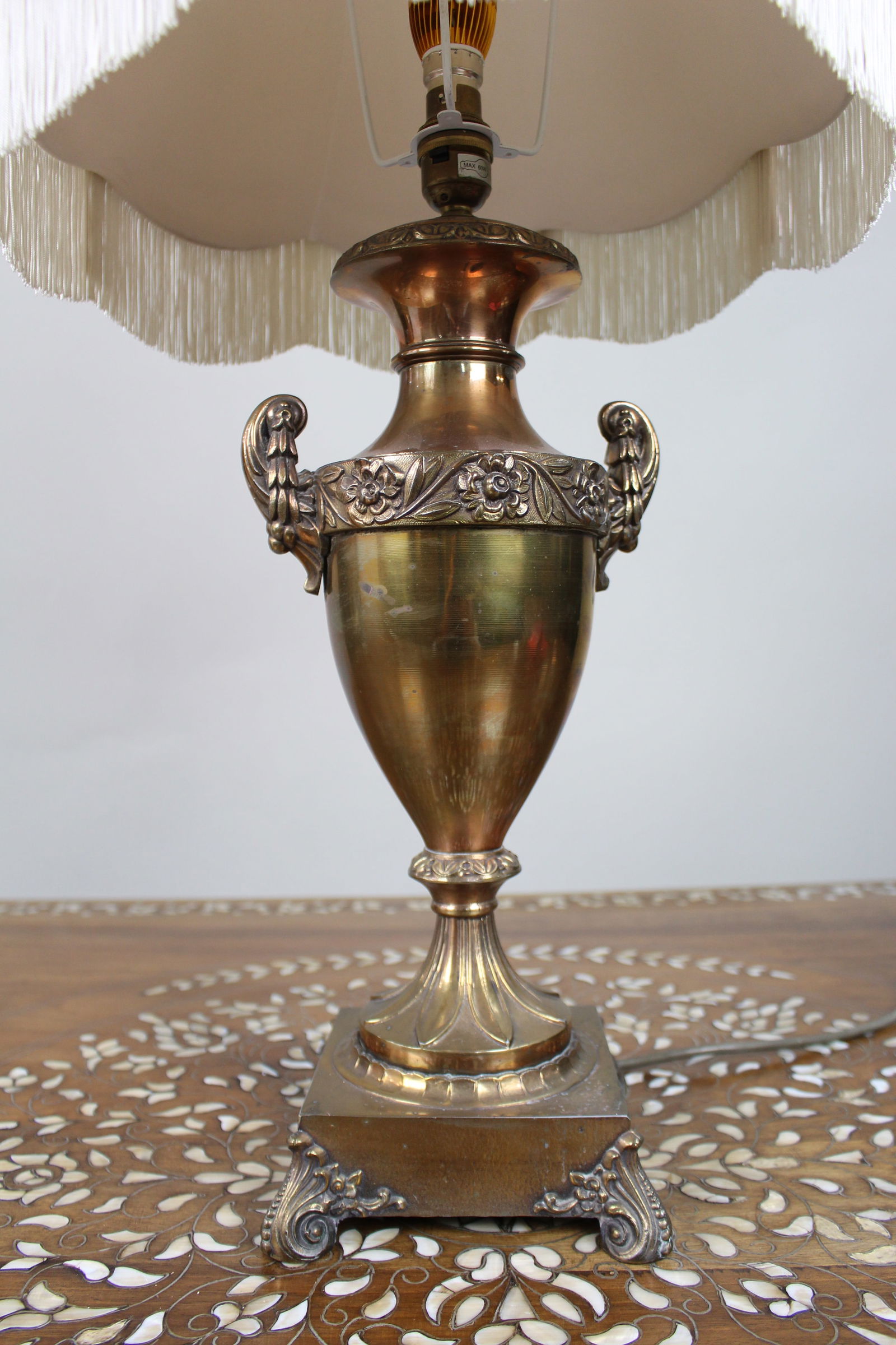 Large Vintage Bronze Table Lamp with Ornate Urn Base - 3