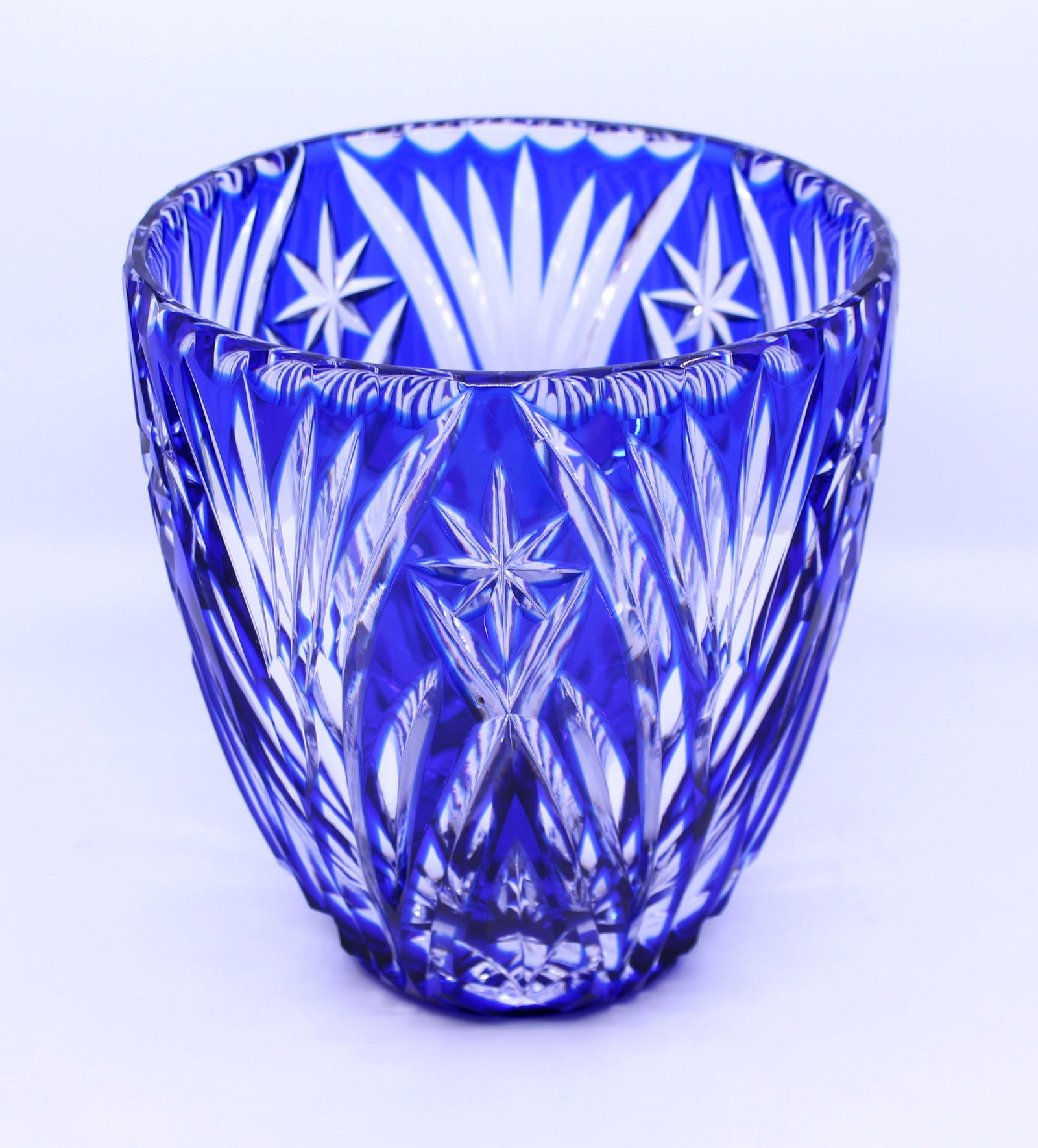 Vintage Blue Overlay Crystal Ice Bucket - 2