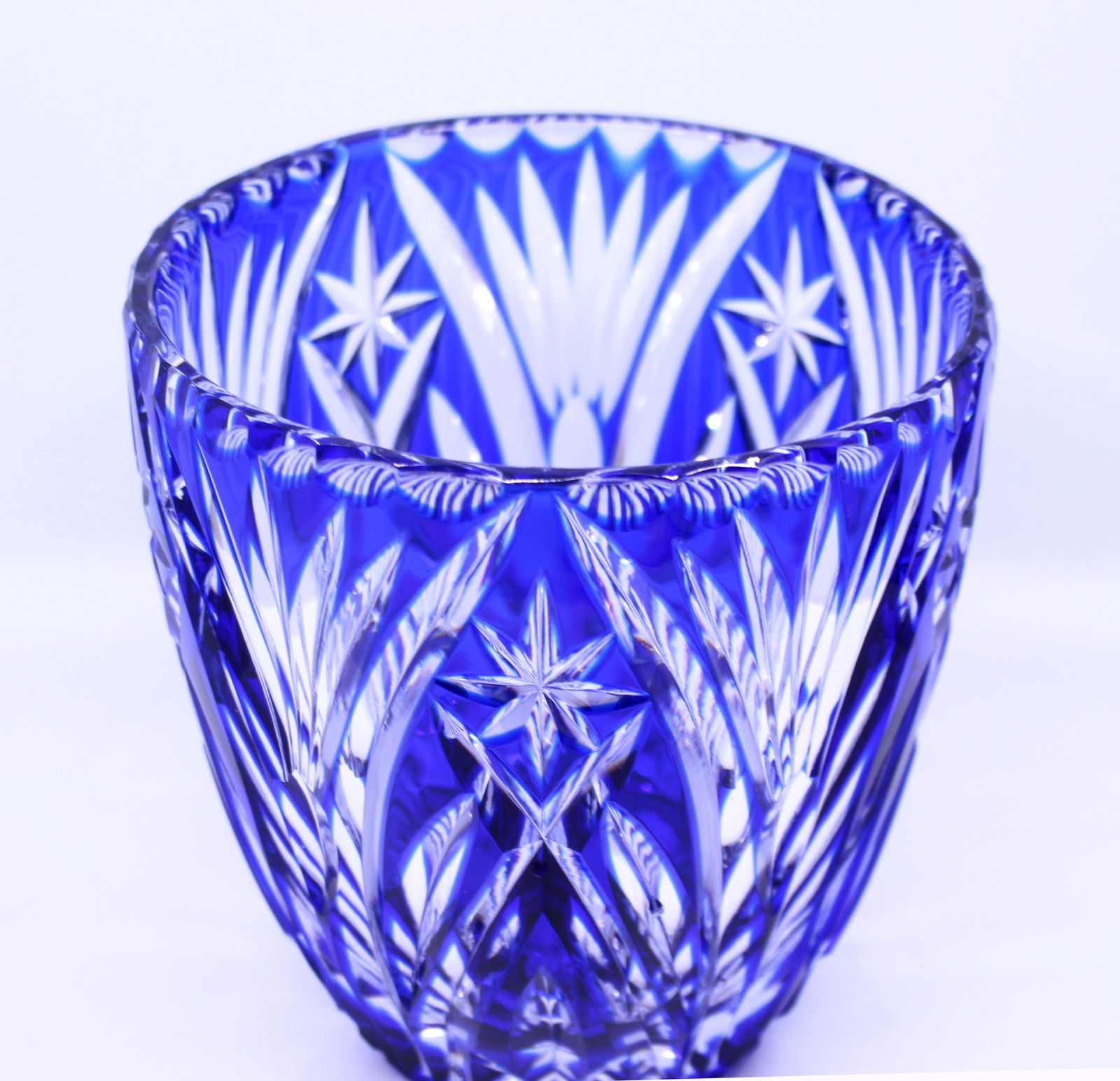 Vintage Blue Overlay Crystal Ice Bucket - 3