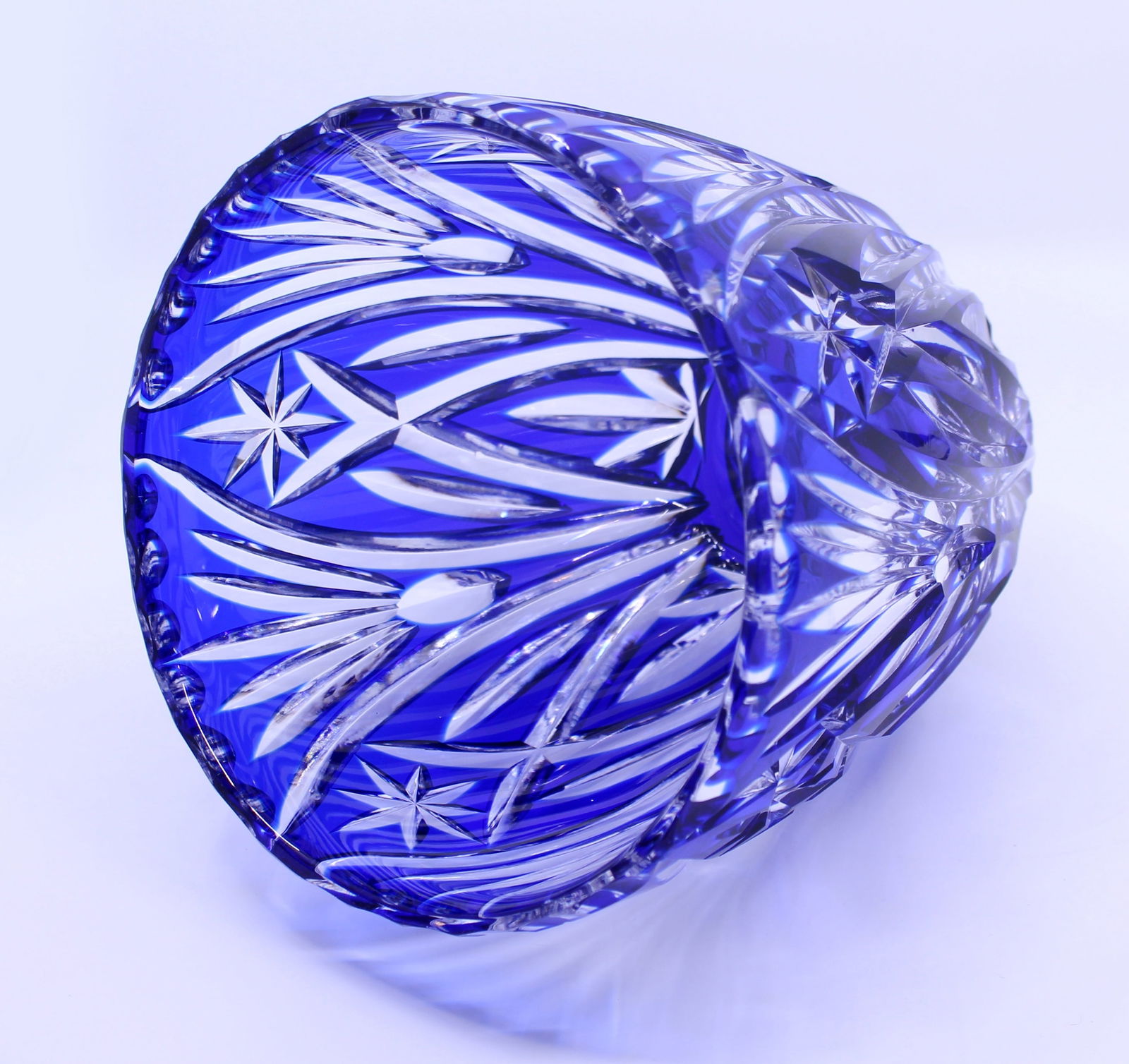 Vintage Blue Overlay Crystal Ice Bucket - 5