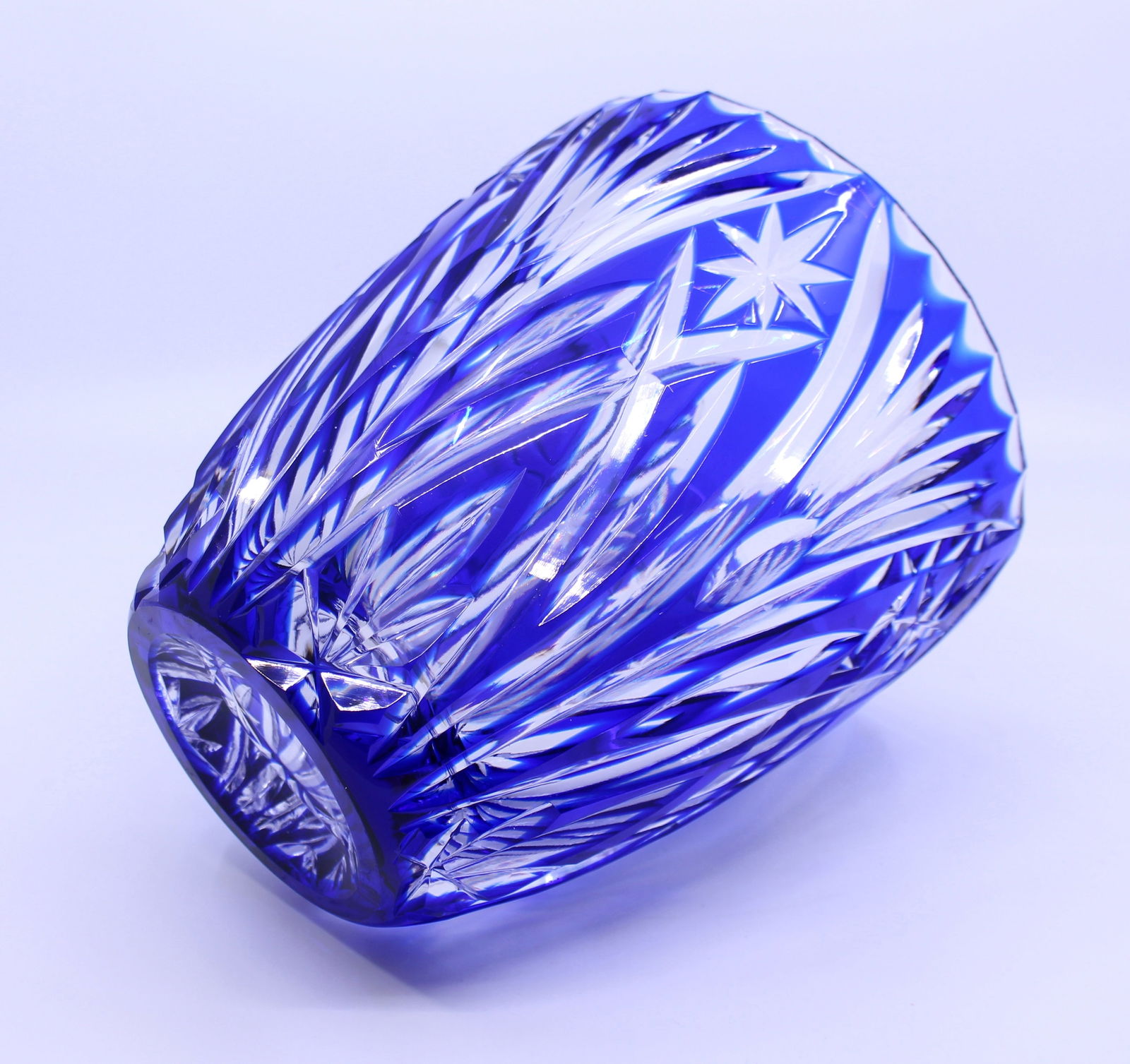 Vintage Blue Overlay Crystal Ice Bucket - 6