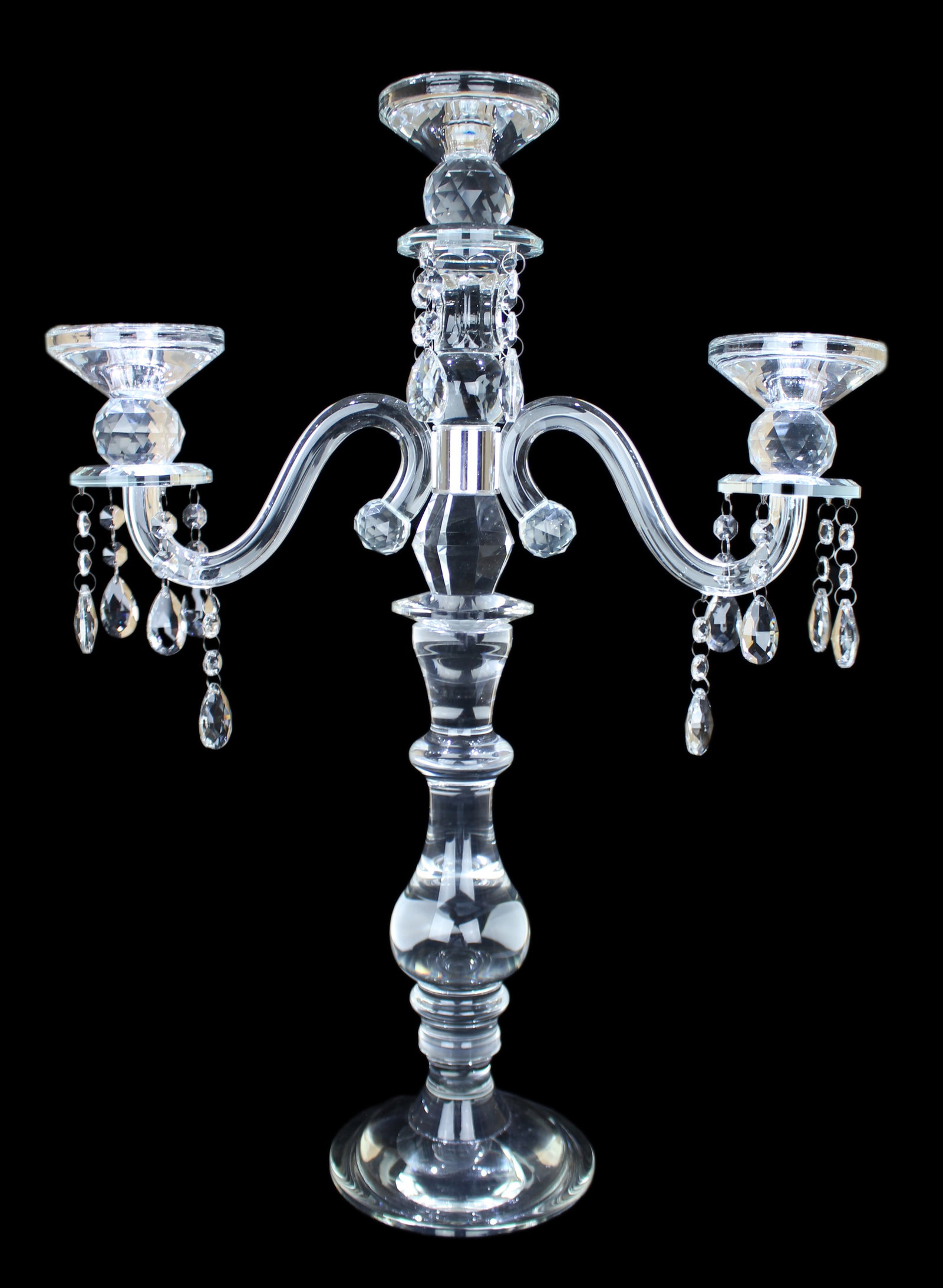 3 Branch Crystal Candelabra: Title: 3 Branch Crystal Candelabra Description: Measures 46 x 16 x 61 (height) cm Condition: Used Location Category: Antiques"
