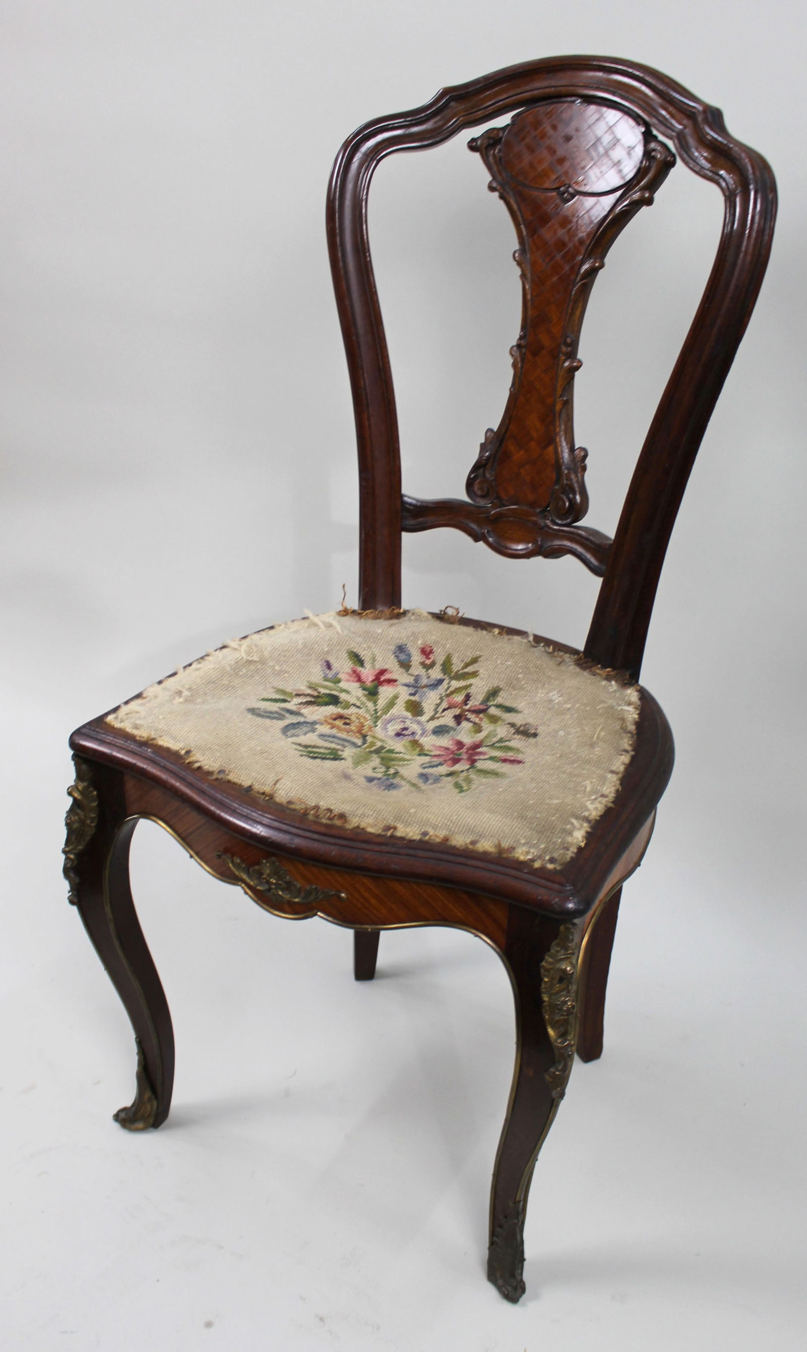 19th Century French Kingwood Parquetry Side Chair with Ormolu Mounts - 3
