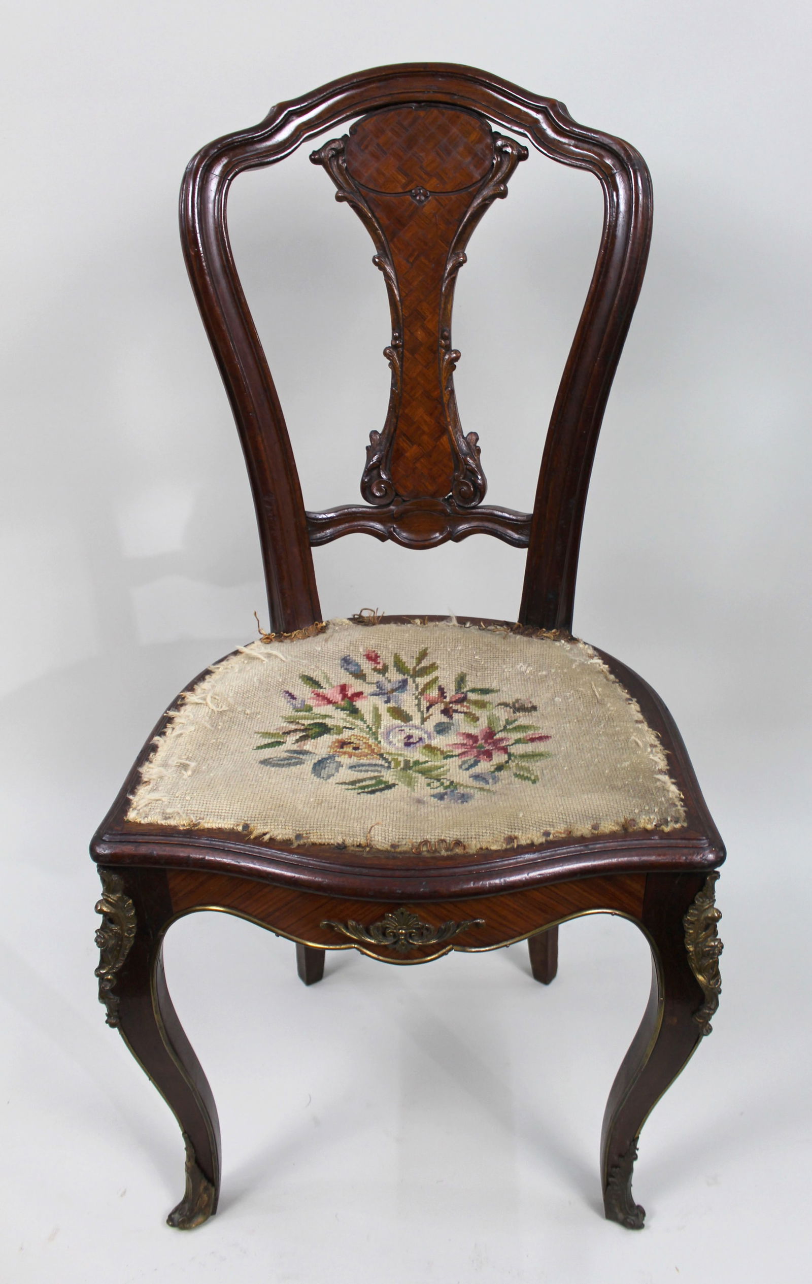 19th Century French Kingwood Parquetry Side Chair with Ormolu Mounts - 4