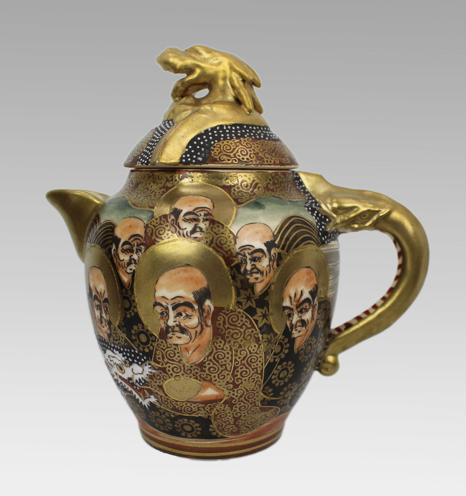 Japanese Moriage Dragonware Tea Set with Arhats – c.1950, Original Case - 18