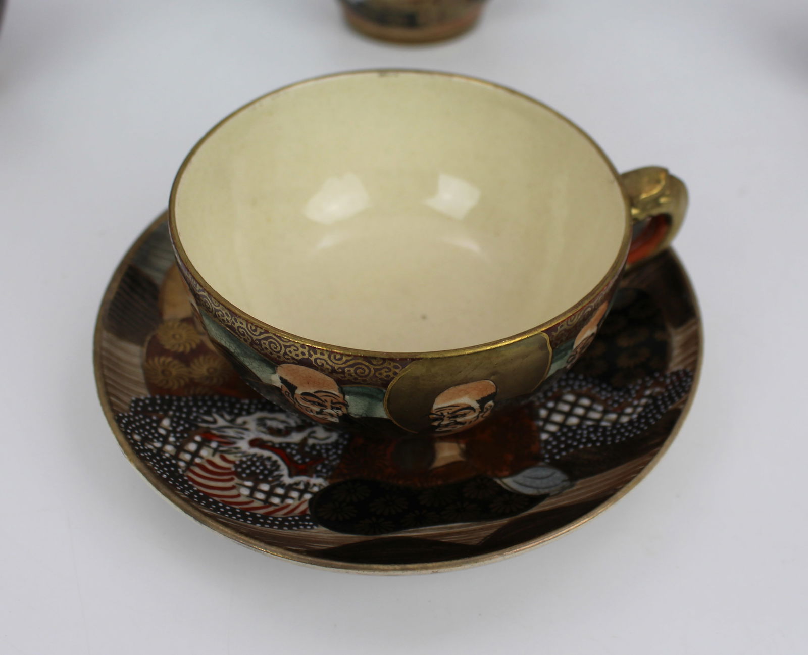 Japanese Moriage Dragonware Tea Set with Arhats – c.1950, Original Case - 20