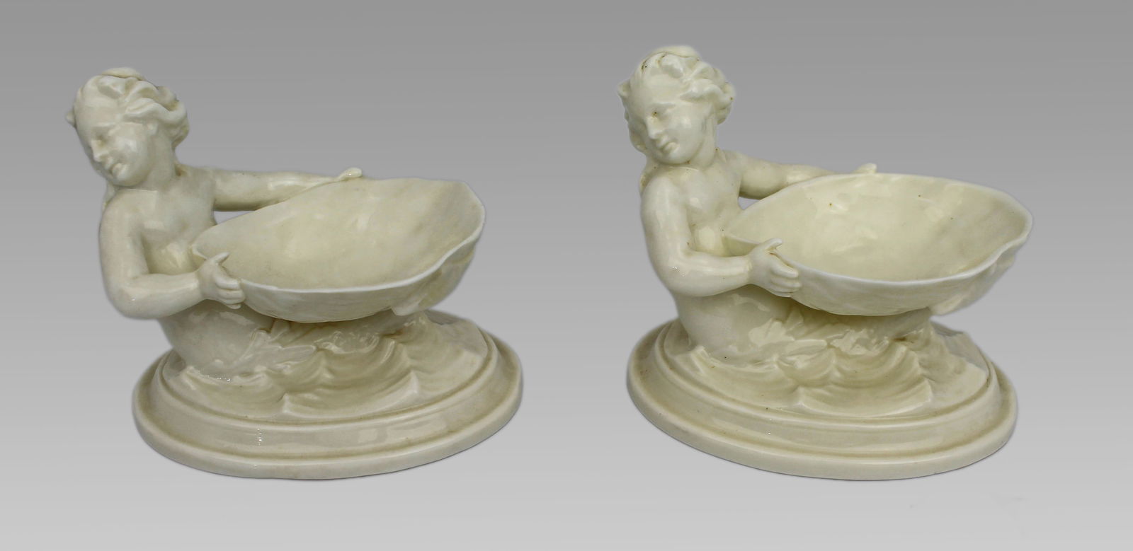 Pair of Royal Worcester Blanc de Chine Merchild Salt Cellars - 2
