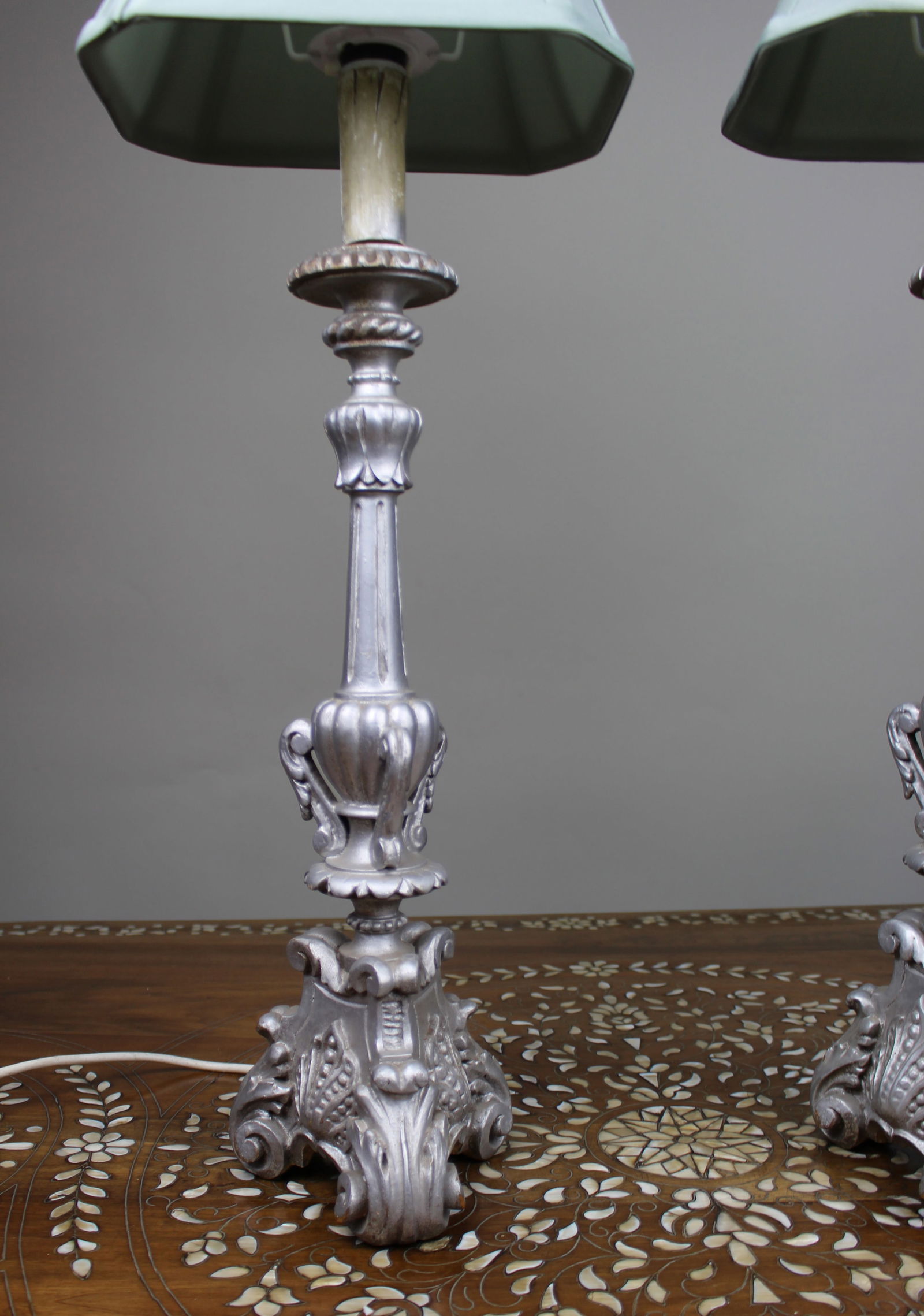 Pair of Silver Carved Table Lamps - 2