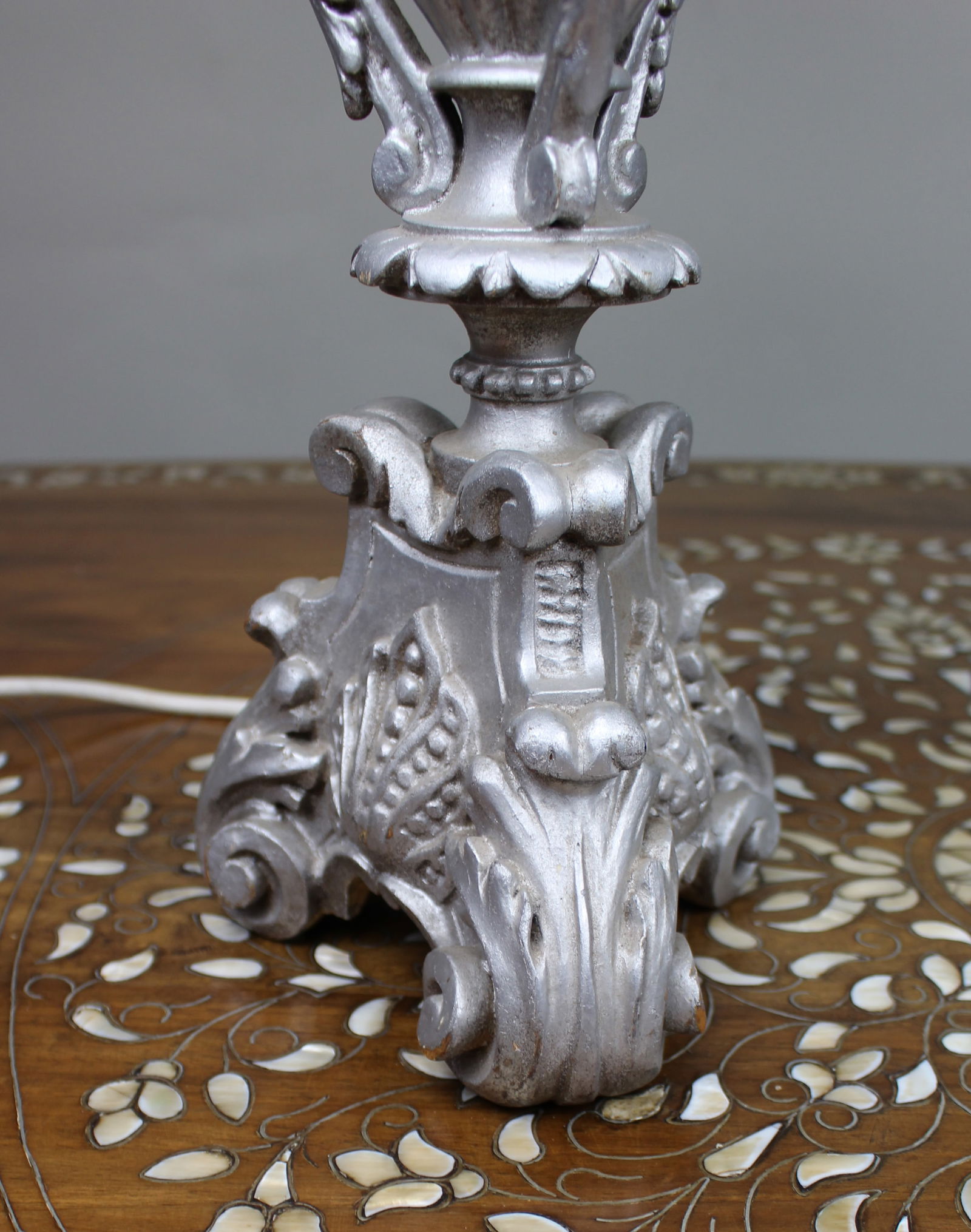 Pair of Silver Carved Table Lamps - 3