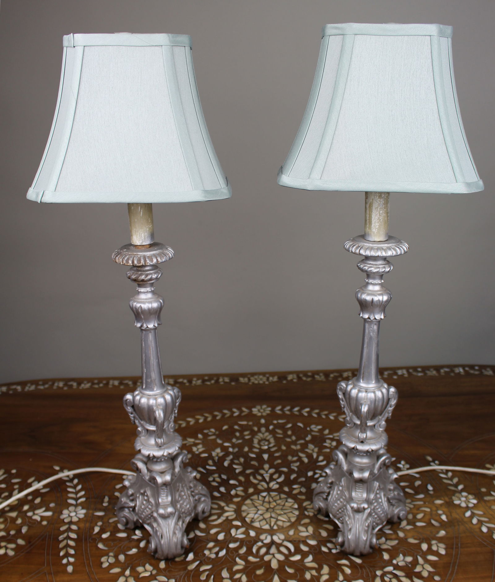 Pair of Silver Carved Table Lamps - 7