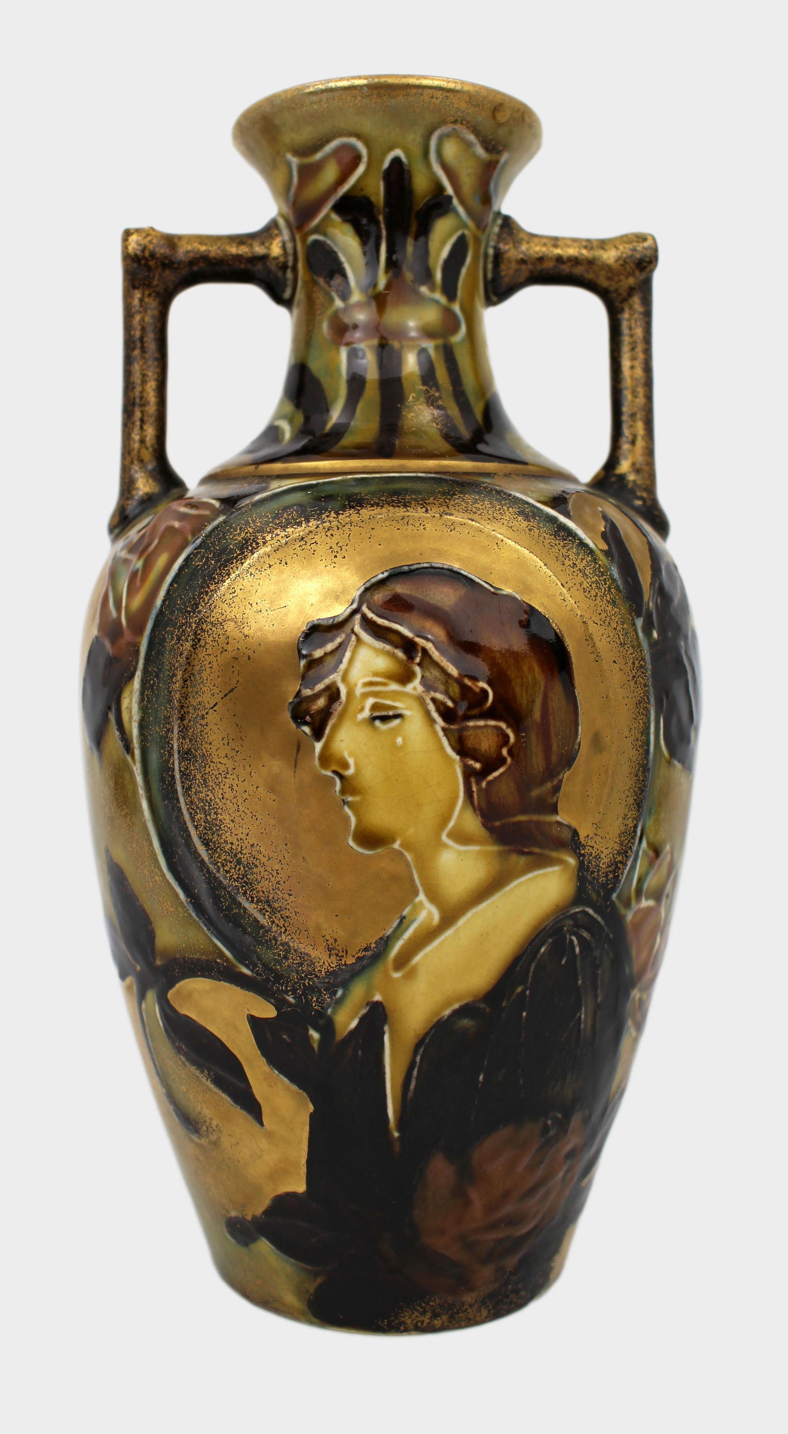 Bohemian Art Nouveau Portrait Vase, in the Manner of Amphora, c.1900: Title: Bohemian Art Nouveau Portrait Vase, in the Manner of Amphora, c.1900 Description: Bohemian Art Nouveau Portrait Vase, in the Manner of Amphora, c.1900 A decorative Bohemian Art N