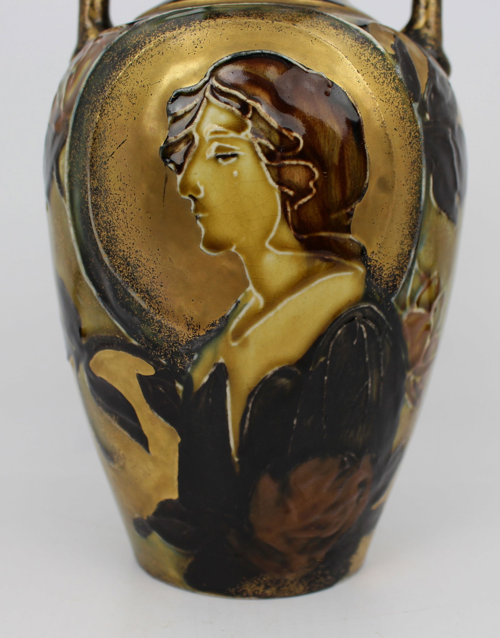 Bohemian Art Nouveau Portrait Vase, in the Manner of Amphora, c.1900 - 7