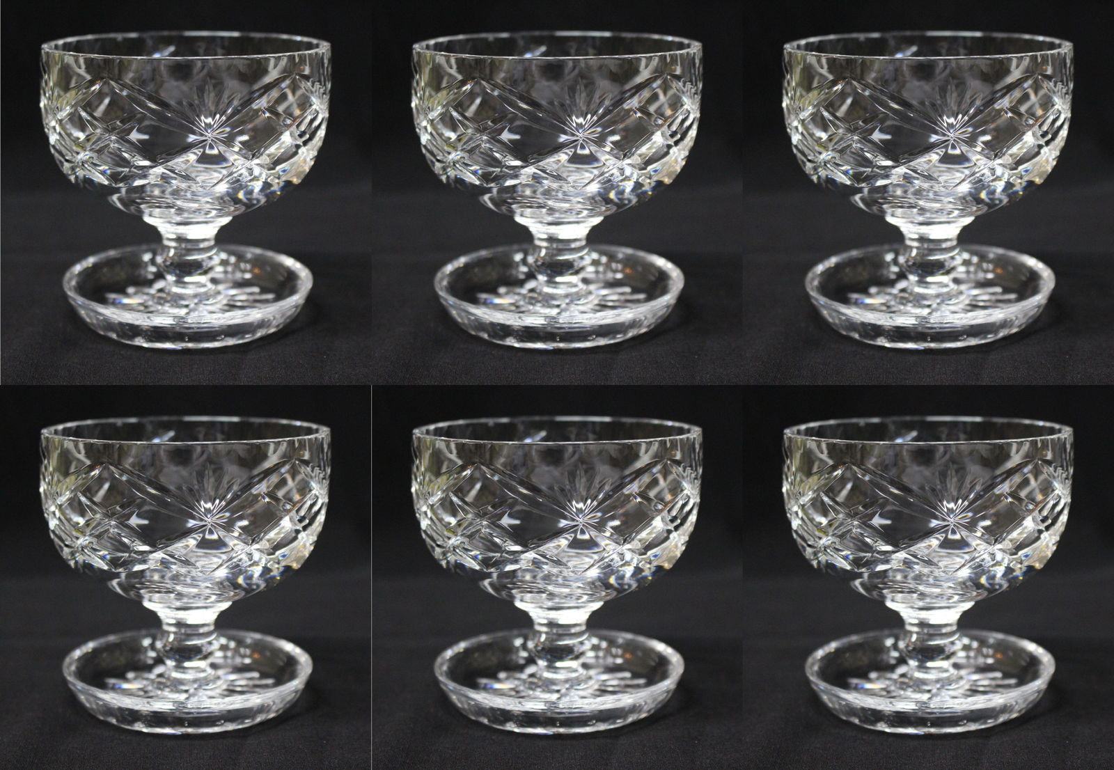 Set of 6 Vintage Cut Glass Crystal Sundae Dishes (1 of 6)