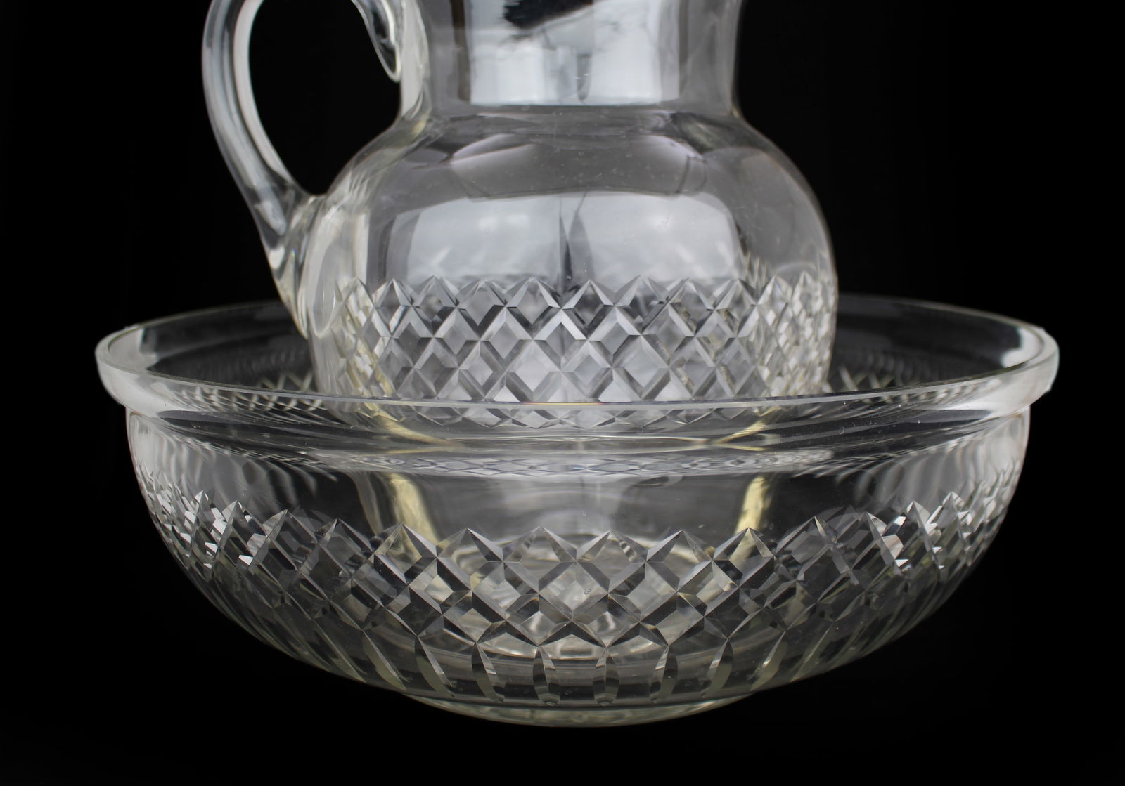 Large Victorian Cut Crystal Jug & Bowl Set - 6