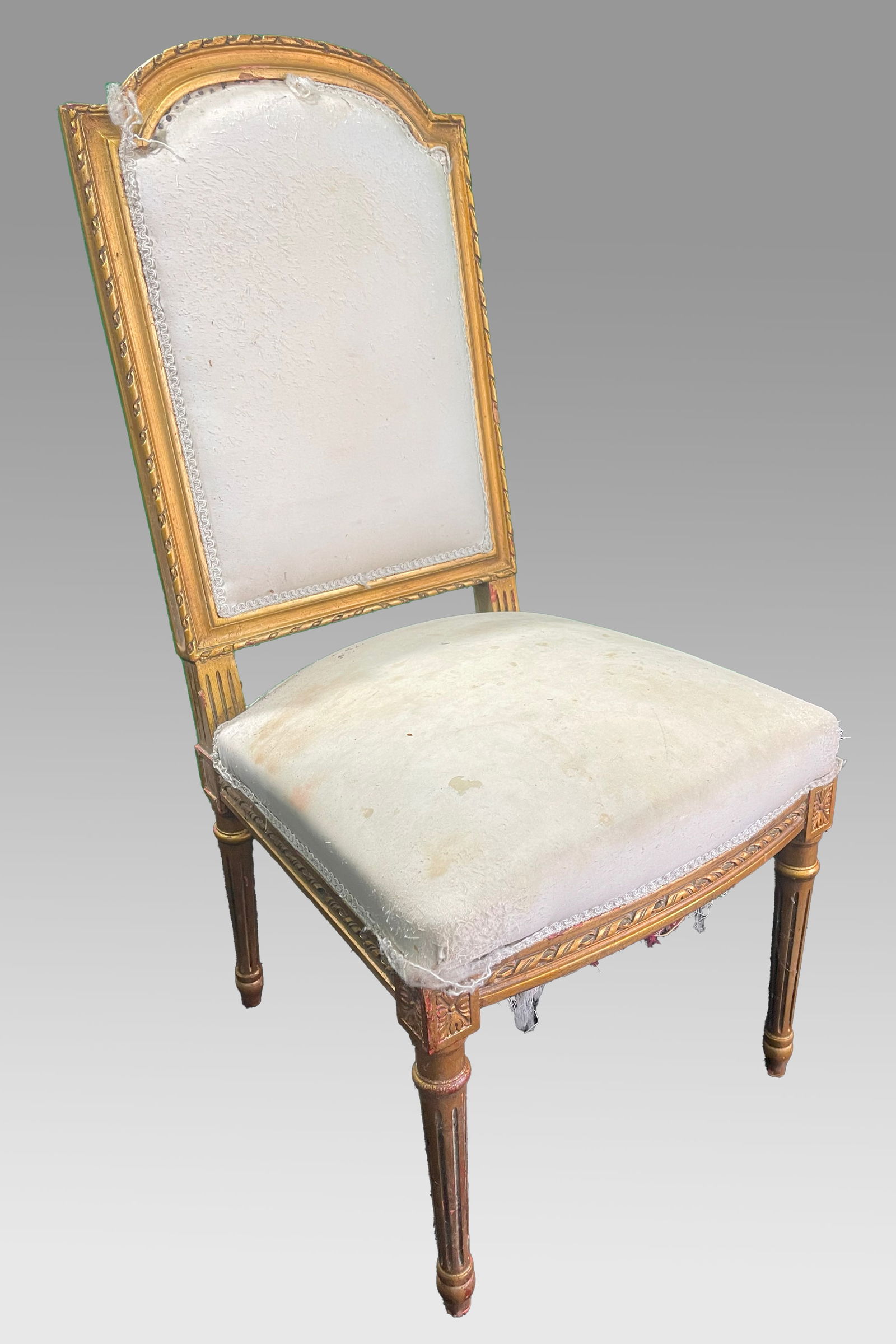 Vintage Occasional Gilt Chair: Title: Vintage Occasional Gilt Chair Description: Vintage Giltwood Chair Carved wood frame with gold leaf finish. Measures 50 x 52 x 105 (height) cm Structure in sound condition, some marks to