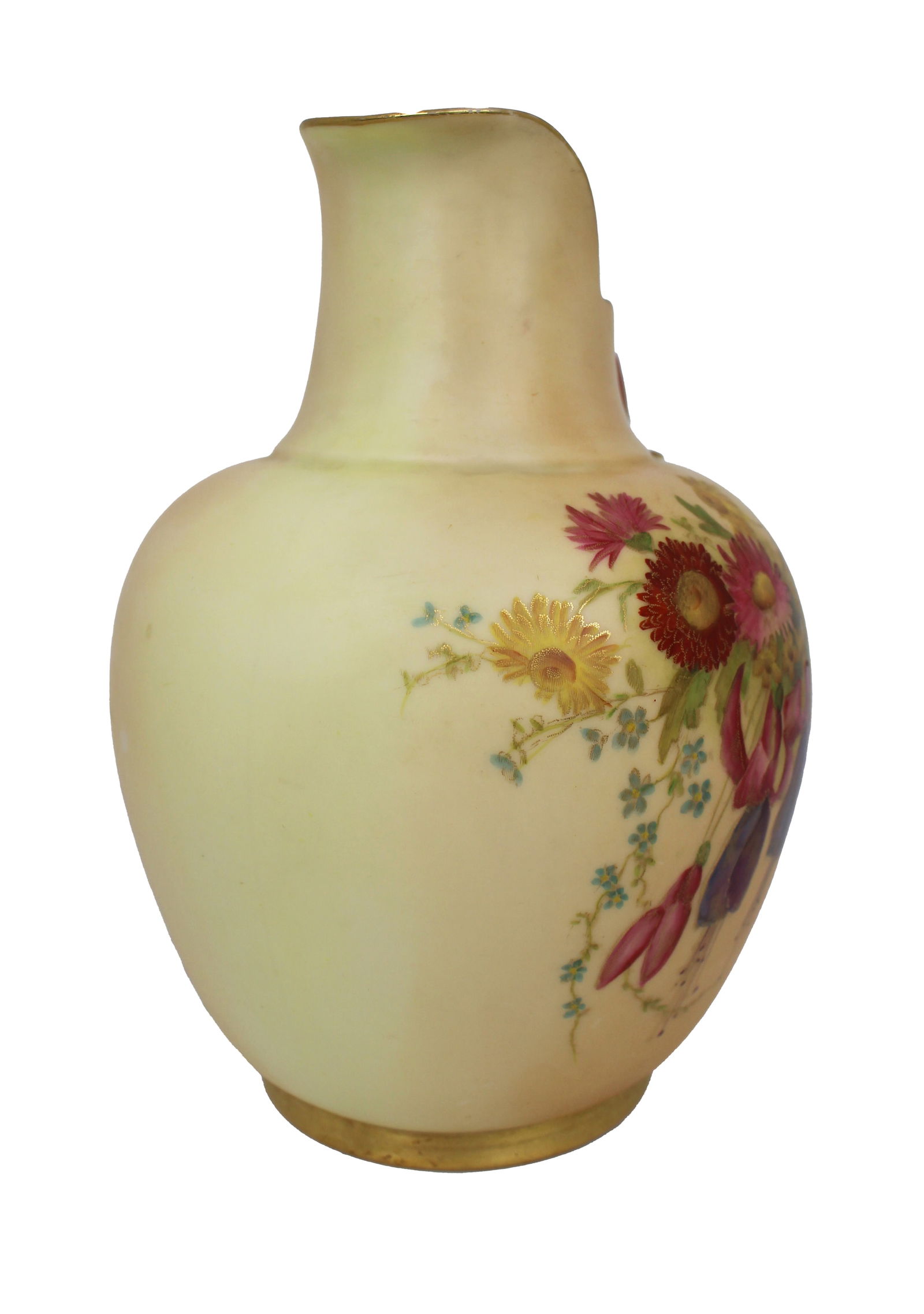 Antique Royal Worcester Blush Ivory Ewer, Hand-Painted Porcelain, 1896 - 7