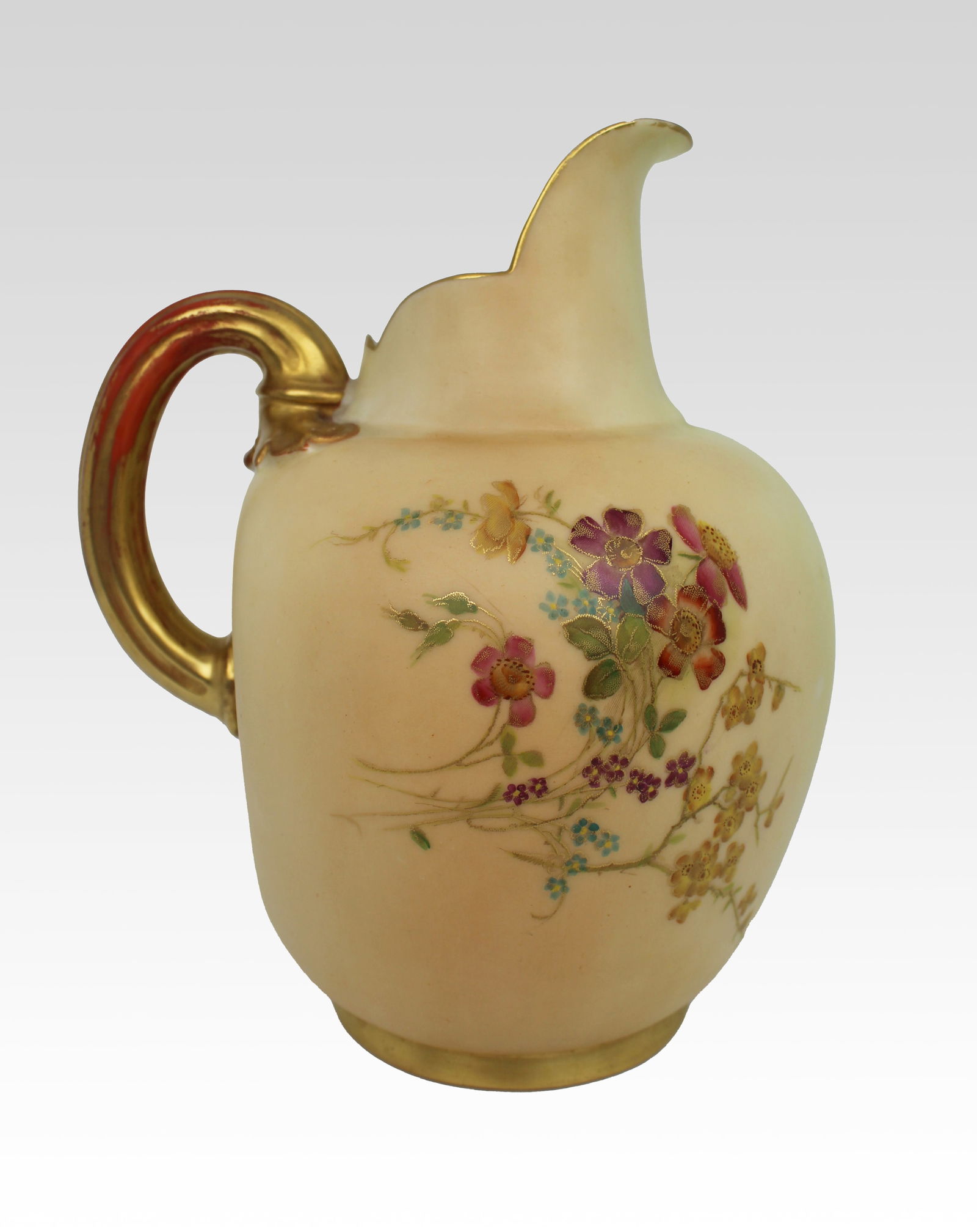 Antique Royal Worcester Blush Ivory Ewer, Hand-Painted Porcelain, 1896 - 8