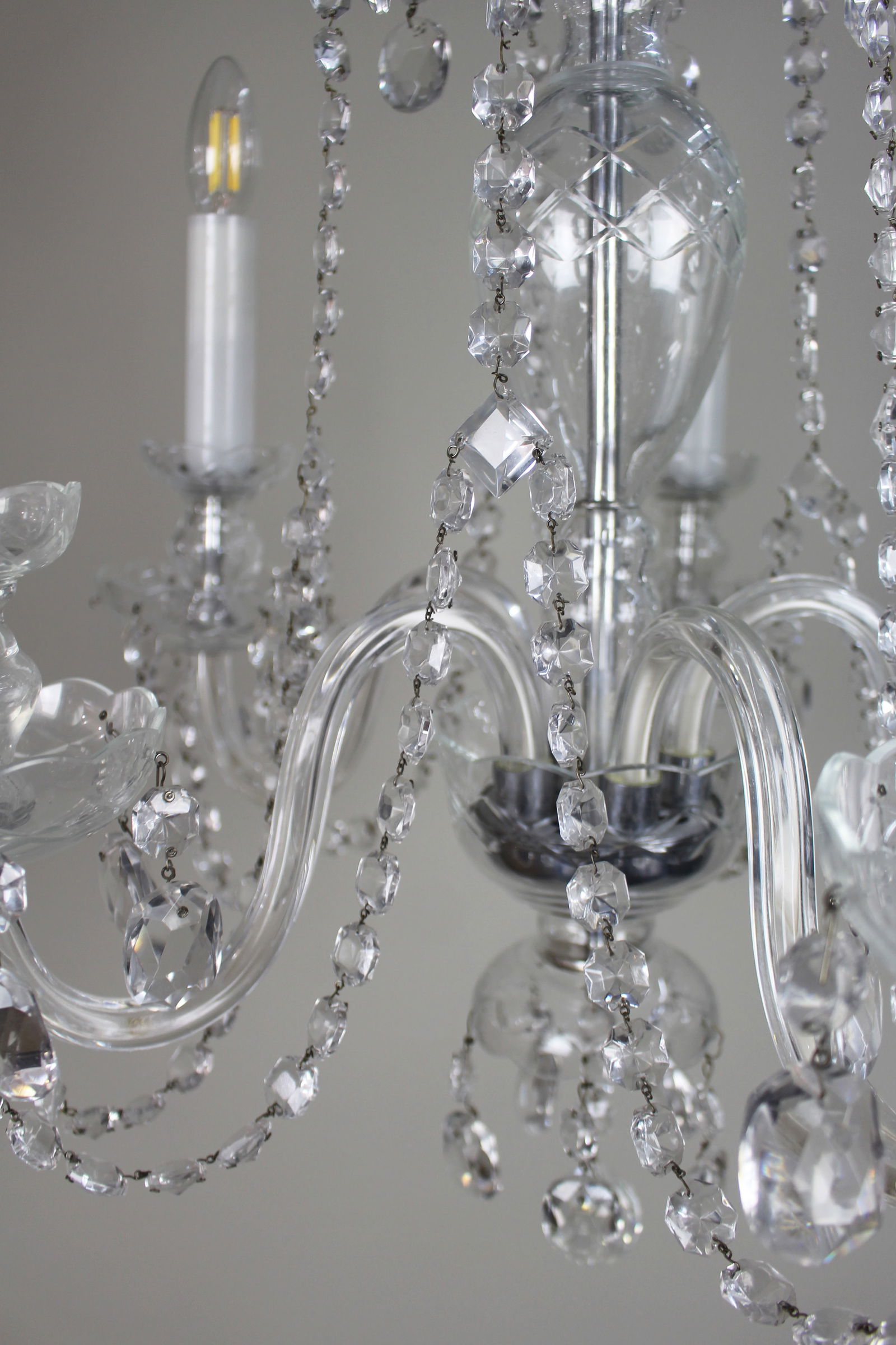 Five-Arm French Cut Glass and Crystal Chandelier, Mid-20th Century - 12