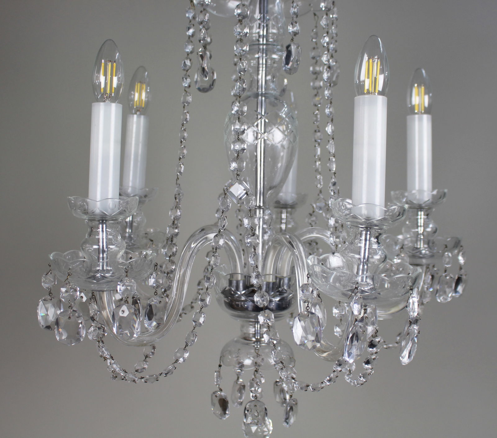Five-Arm French Cut Glass and Crystal Chandelier, Mid-20th Century - 3